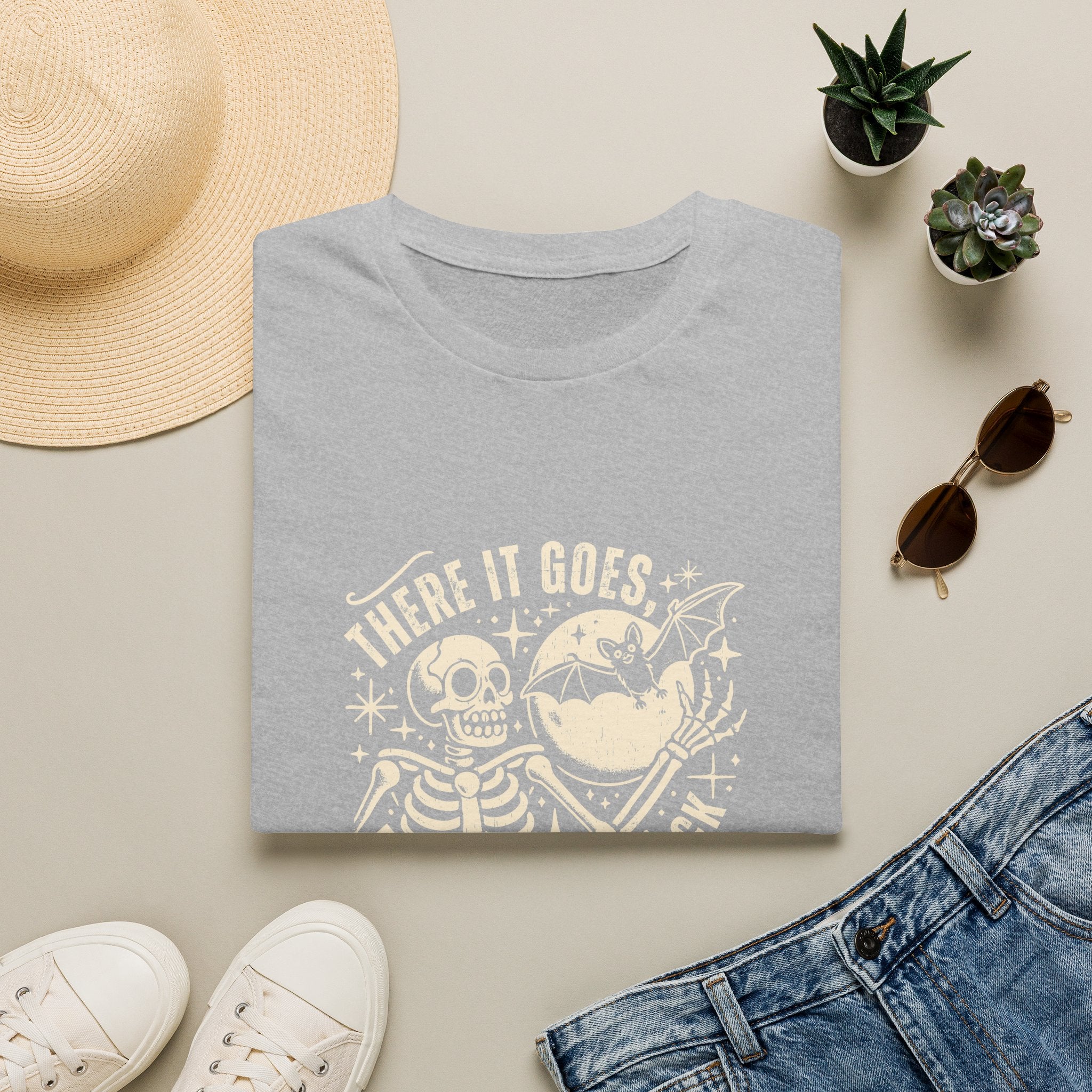 There It Goes Skull Moon & Bat T-Shirt — Cute Halloween Gift for Women Graphic Tee