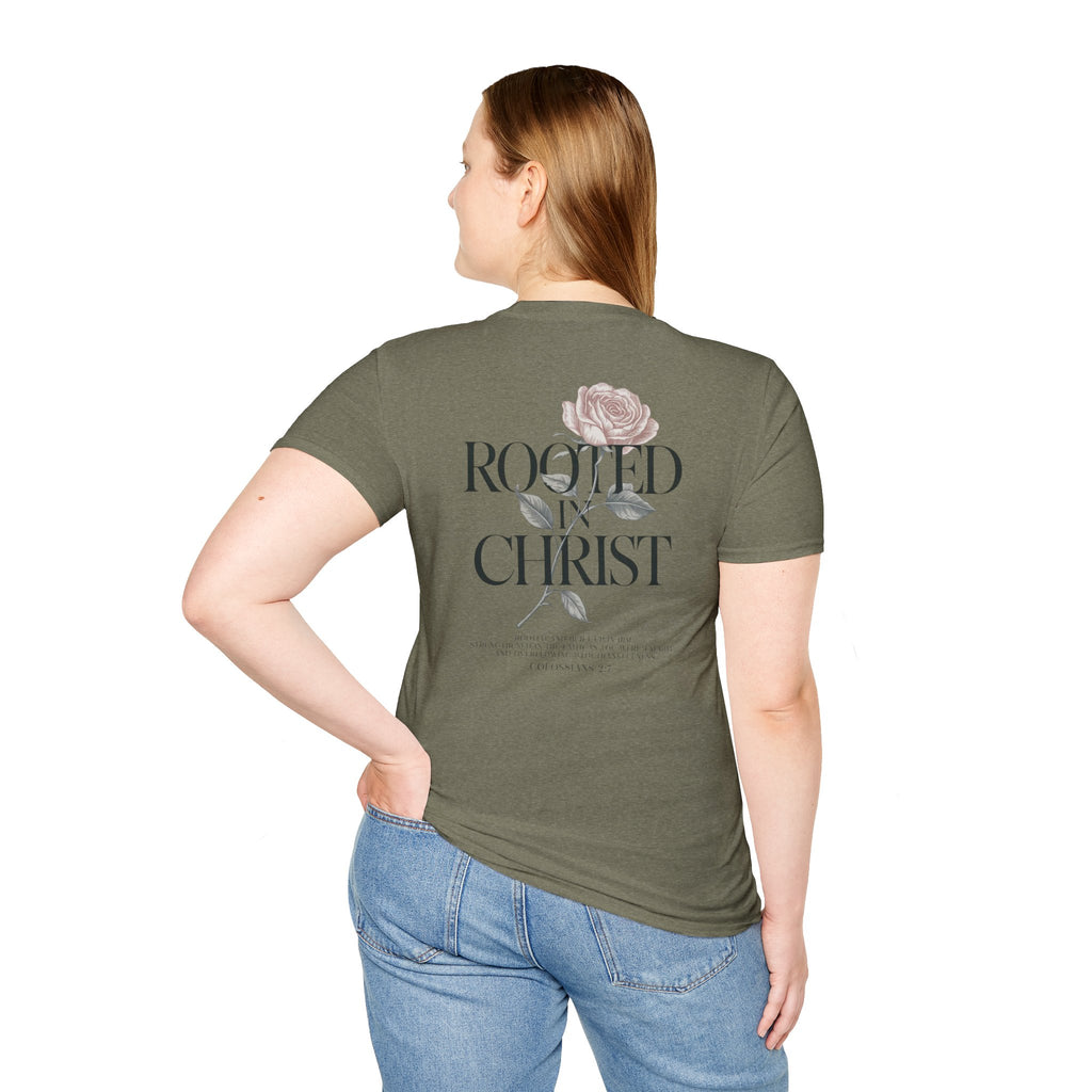 Rooted in Christ Floral T-Shirt — Christian Gift for Women Faith Graphic Tee