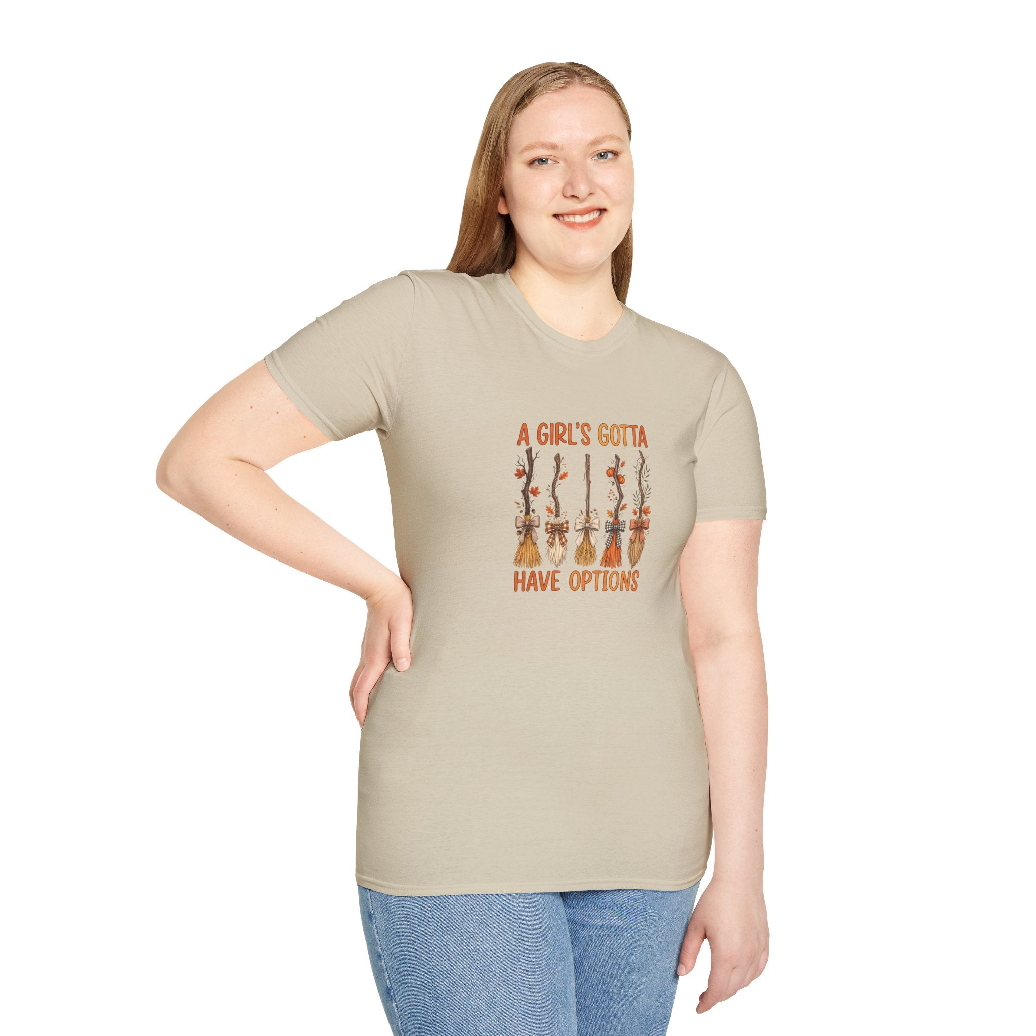 A Girl's Gotta Have Options Witch Brooms T-Shirt — Funny Halloween Gift for Women