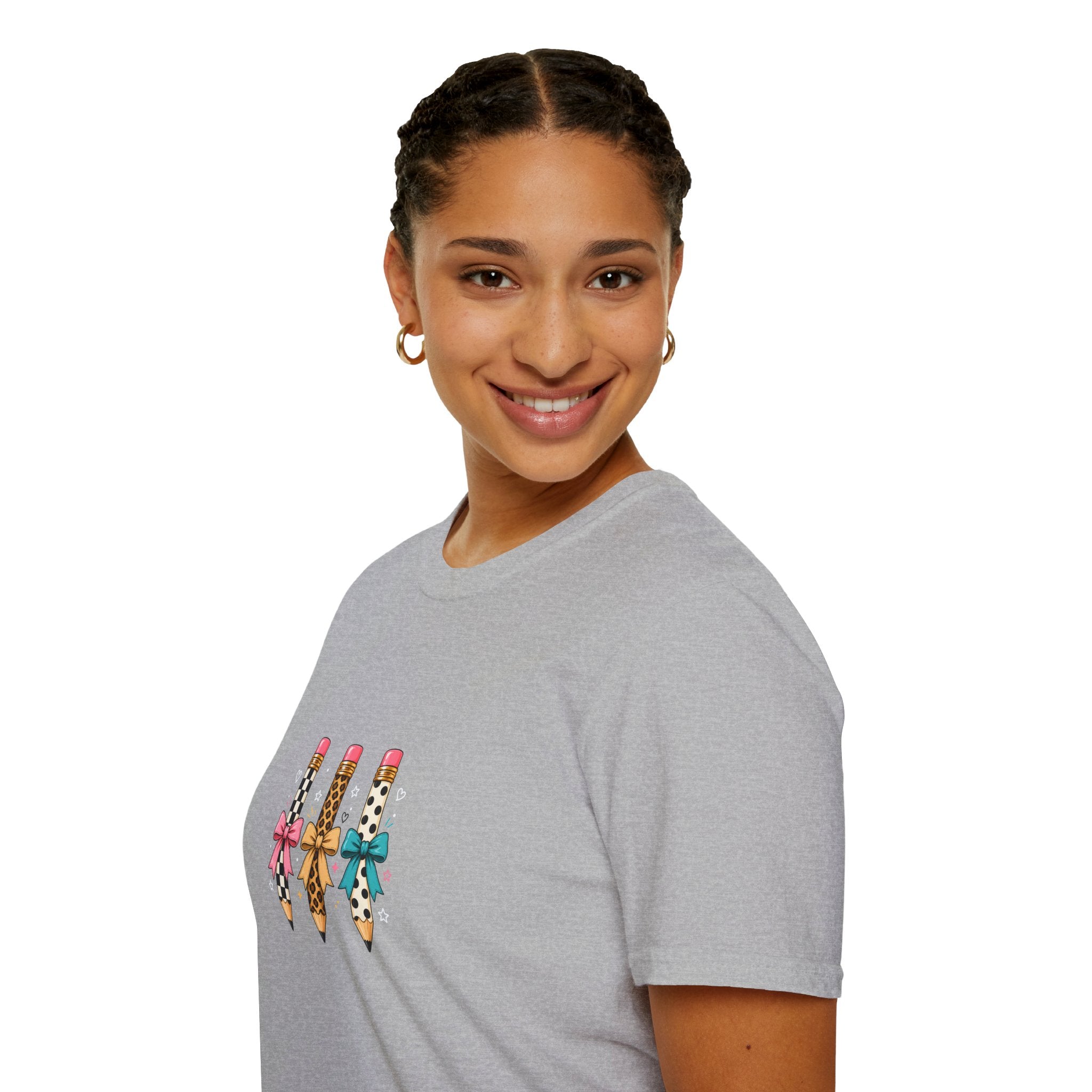 Pencil Trio Graphic T-Shirt — Cute Patterned Pencils with Bows