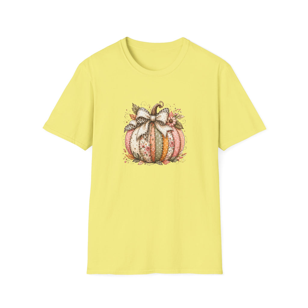 Autumn Floral Pumpkin Leopard Bow T-Shirt — Cute Fall Gift for Women Graphic Tee