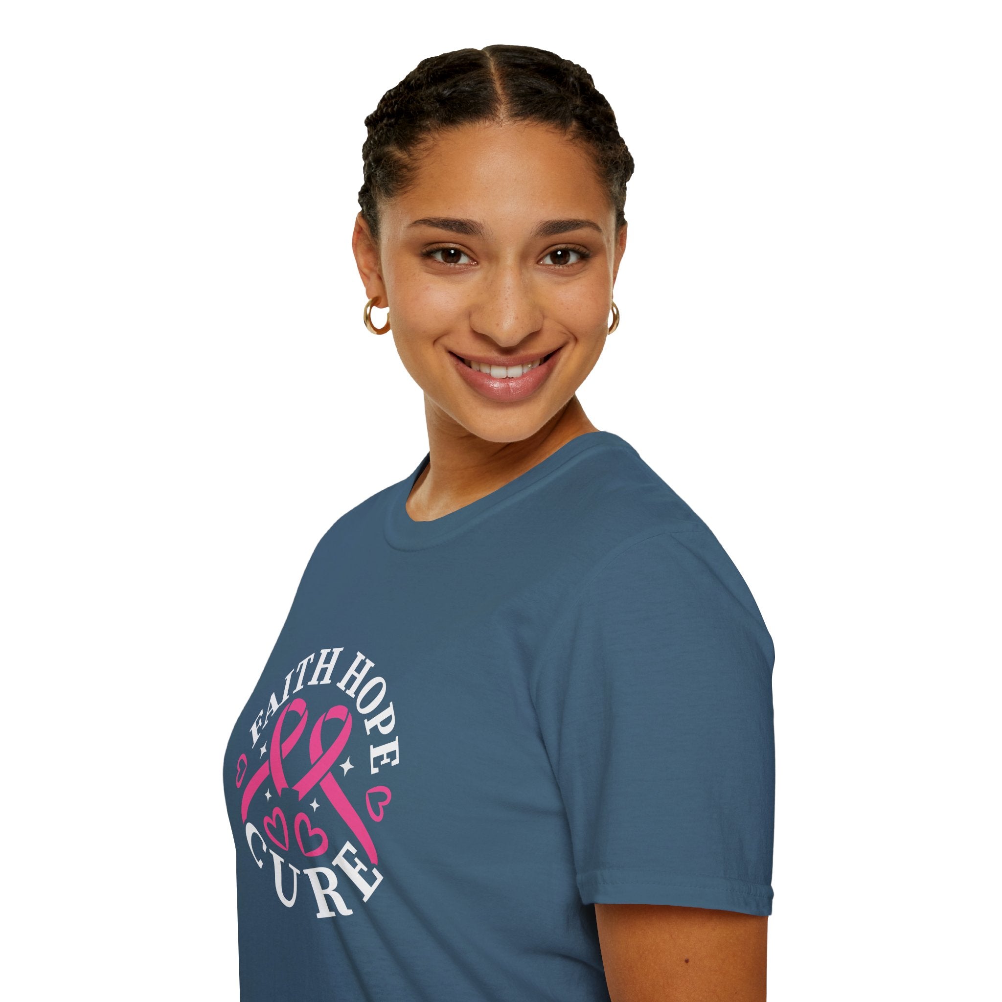 Faith Hope Cure Breast Cancer Awareness T-Shirt — Pink Ribbon Gift for Her Support Graphic Tee