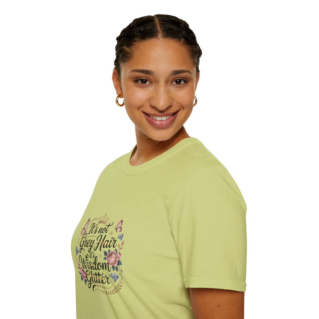 It's Not Grey Hair It's Wisdom & Glitter T-Shirt — Funny Gift for Women Floral Tee