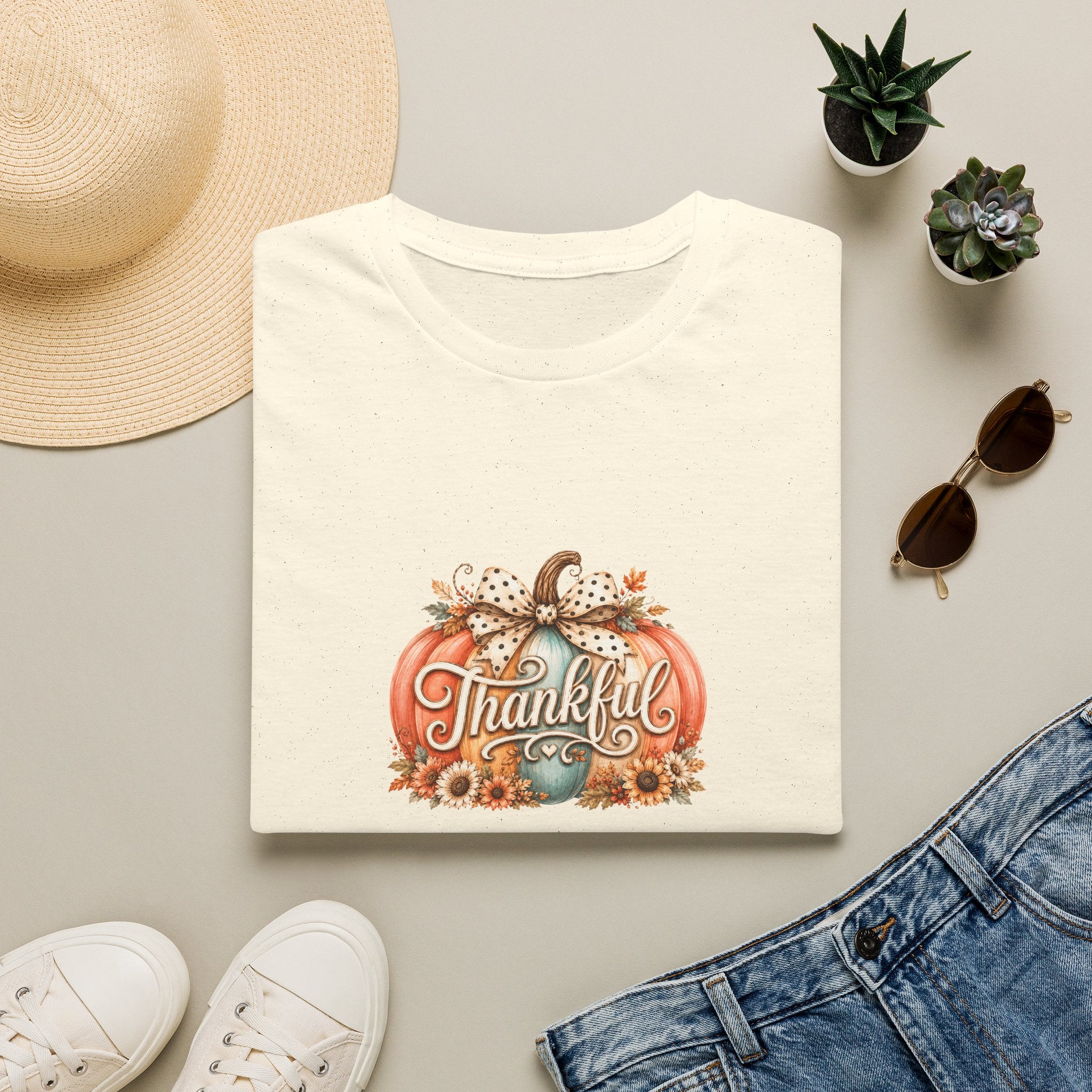 Thankful Pumpkin T-Shirt — Cute Fall Thanksgiving Gift for Women Graphic Tee