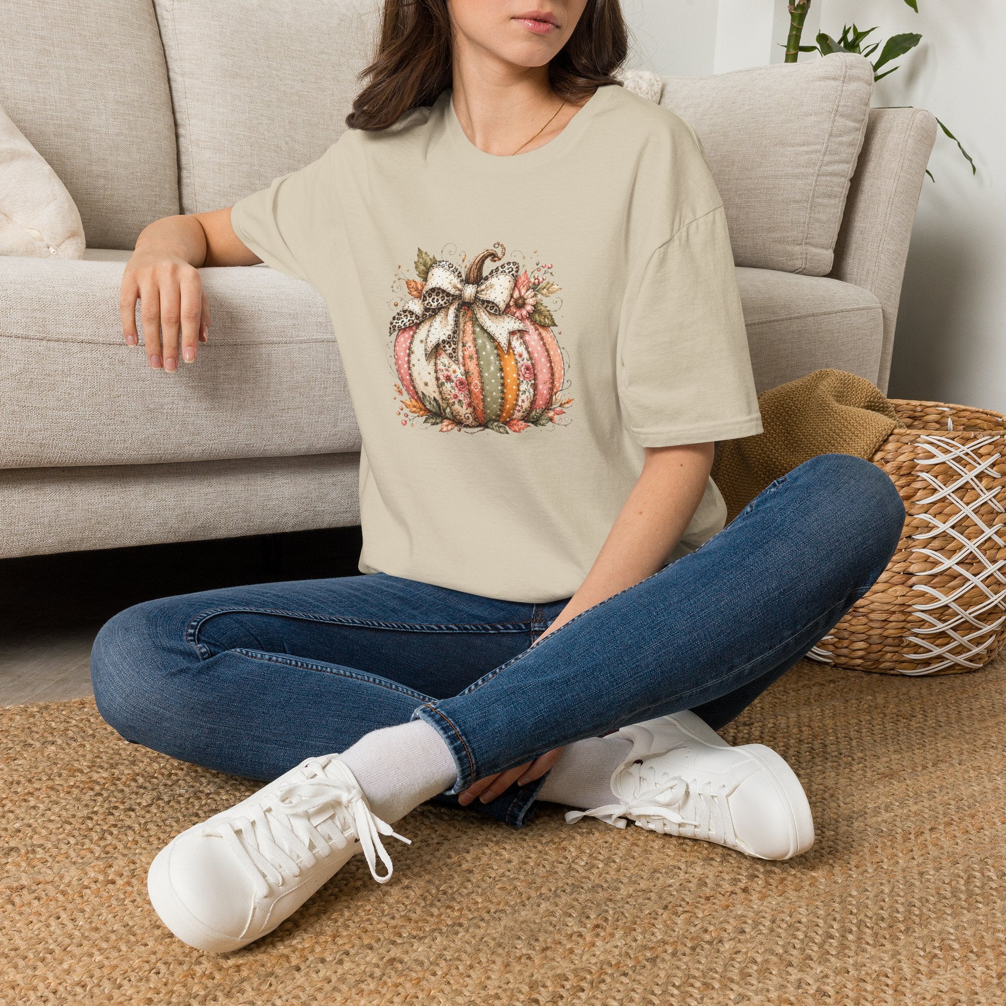 Autumn Floral Pumpkin Leopard Bow T-Shirt — Cute Fall Gift for Women Graphic Tee
