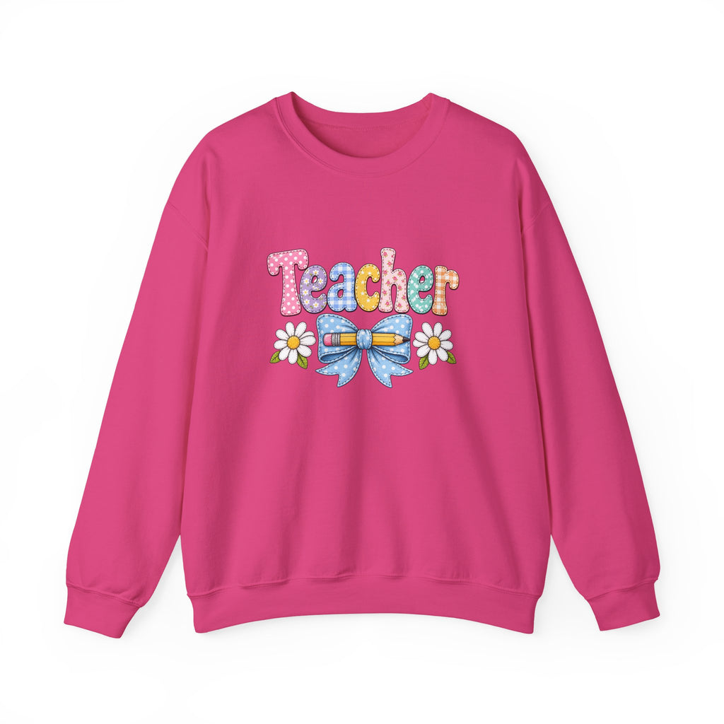 Teacher Floral Bow Sweatshirt — Cute Pastel Gift for Teachers Appreciation Crewneck
