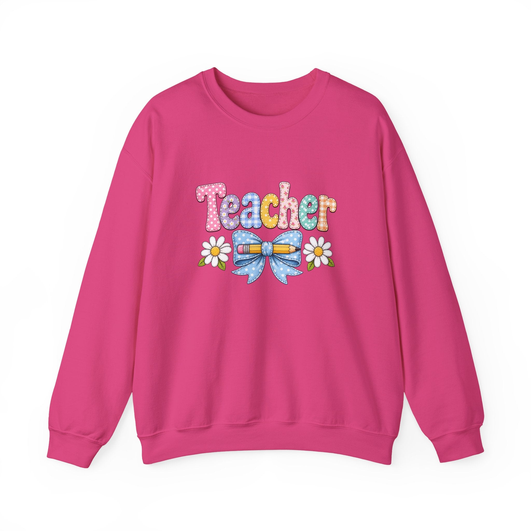 Teacher Floral Bow Sweatshirt — Cute Pastel Gift for Teachers Appreciation Crewneck