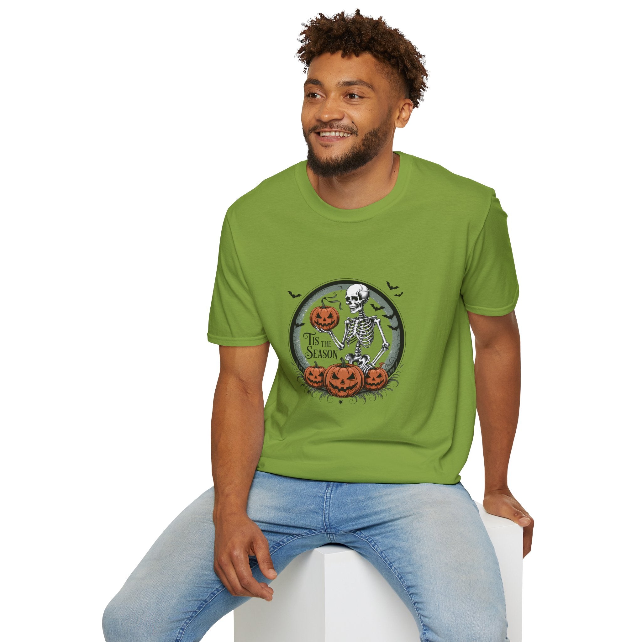 Tis the Season Skeleton Pumpkin T-Shirt — Funny Halloween Gift for Women Graphic Tee