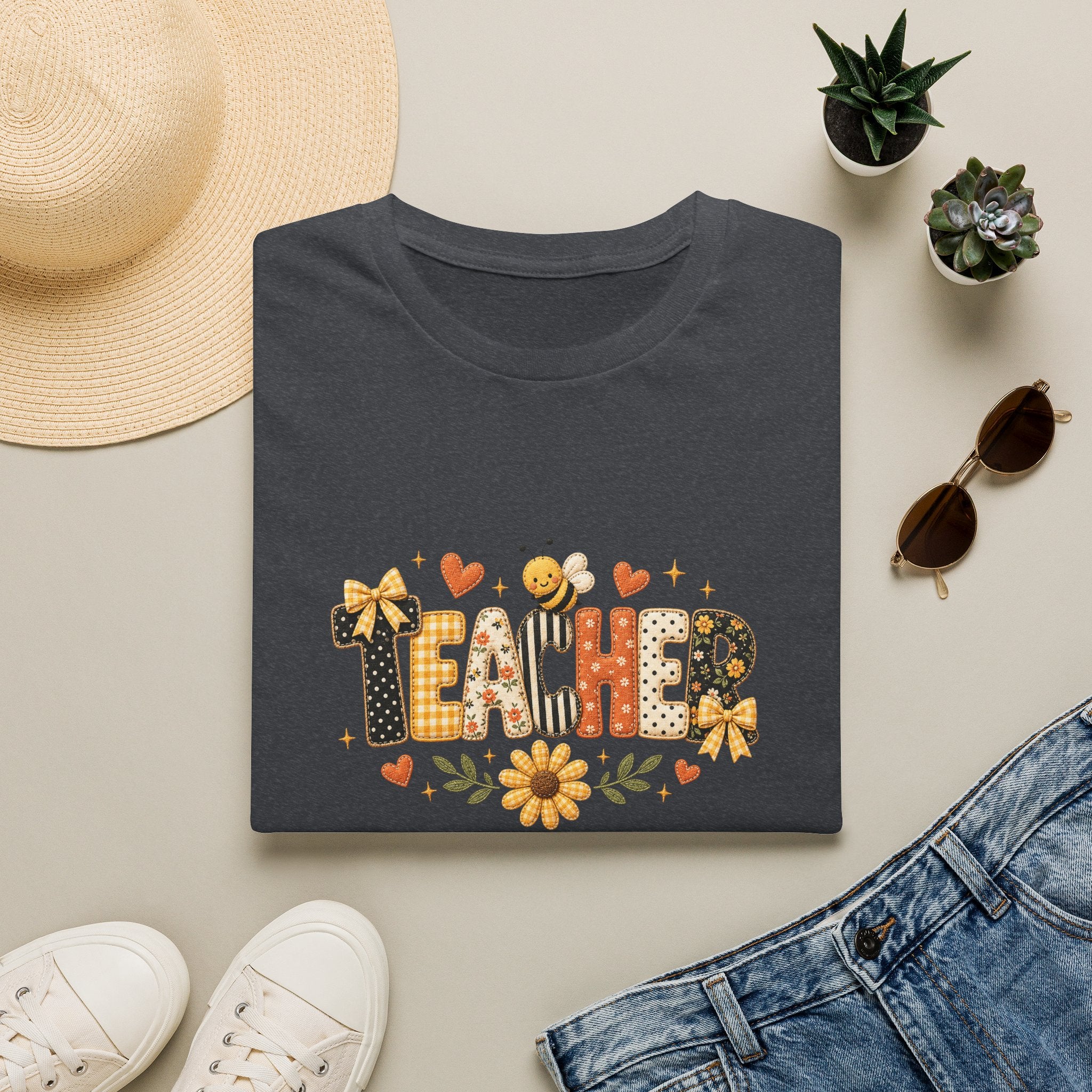 Teacher Floral Bee T-Shirt — Cute Back-to-School Gift for Teachers Graphic Tee