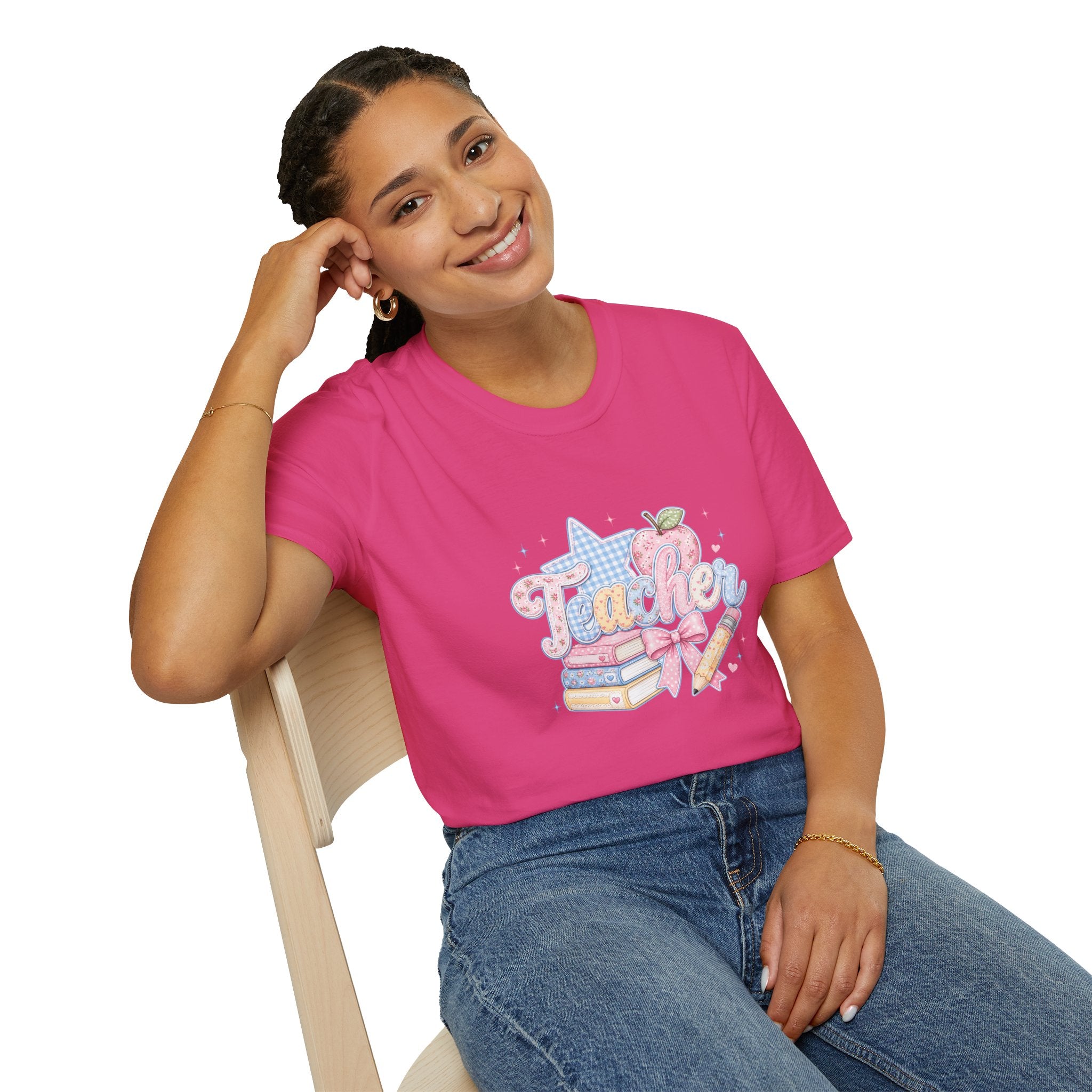 Cute Pastel Apple & Books Teacher T-Shirt — Funny Back-to-School Gift Graphic Tee