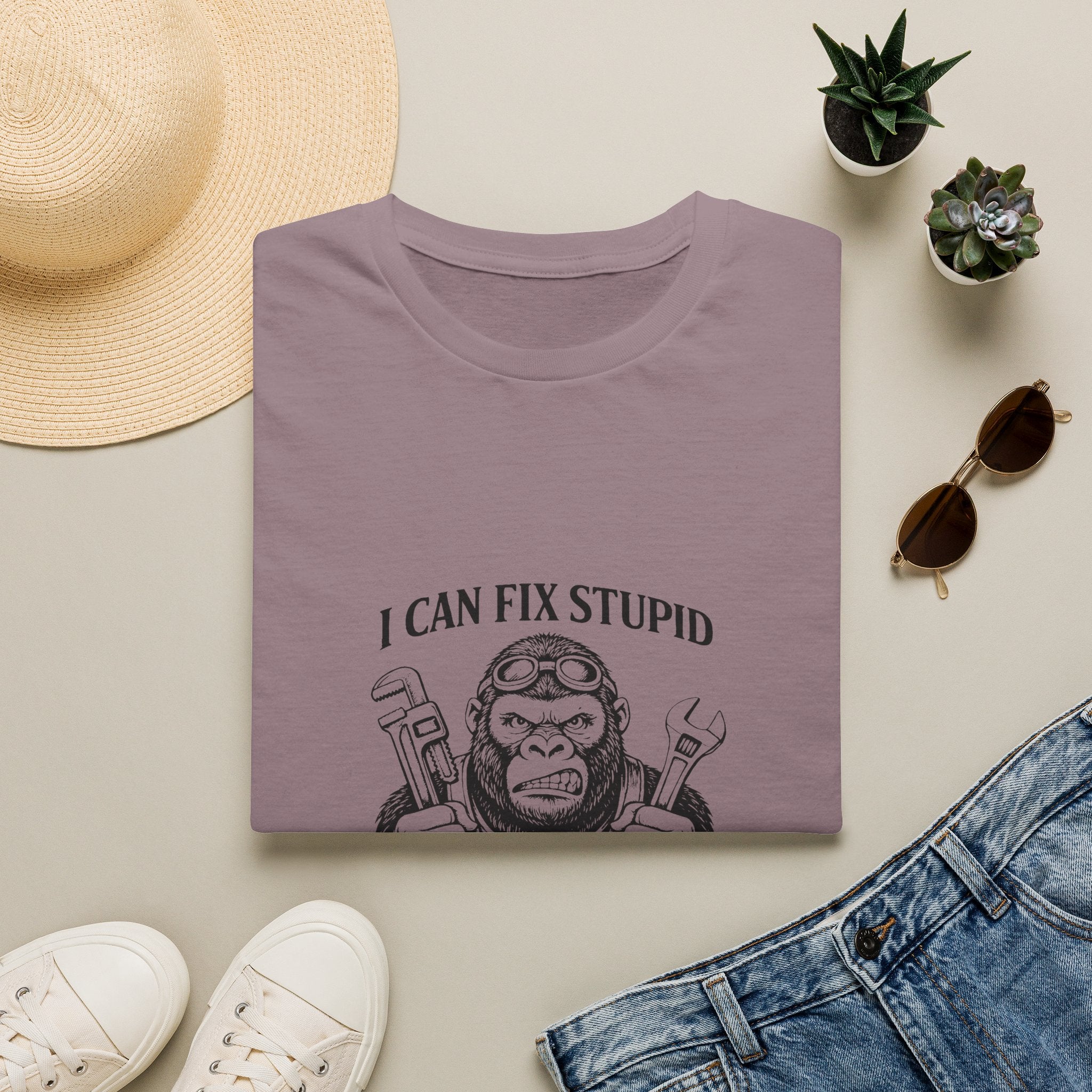 I Can Fix Stupid T-Shirt — Funny Mechanic Gift for Him Monkey Graphic Tee
