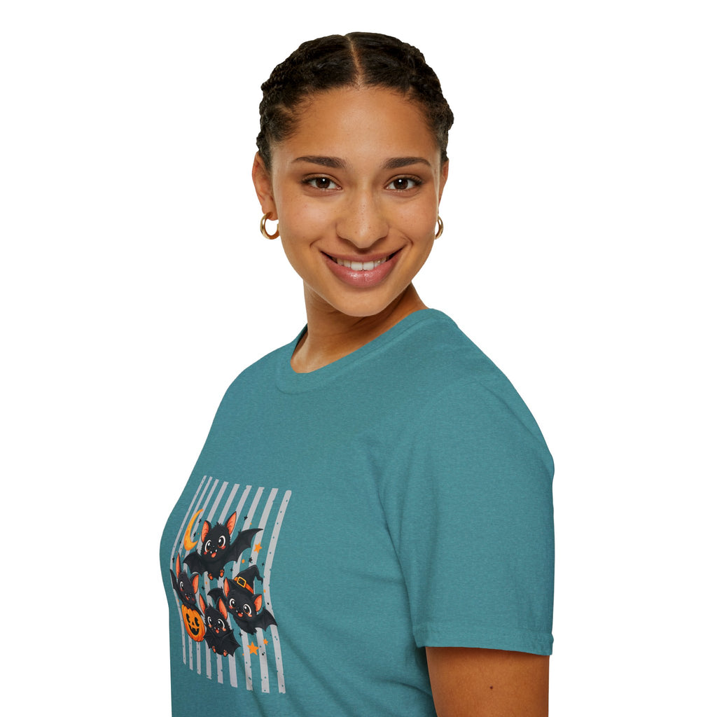 Halloween Bats Pumpkin Moon T-Shirt — Cute Spooky Gift for Women Graphic Tee