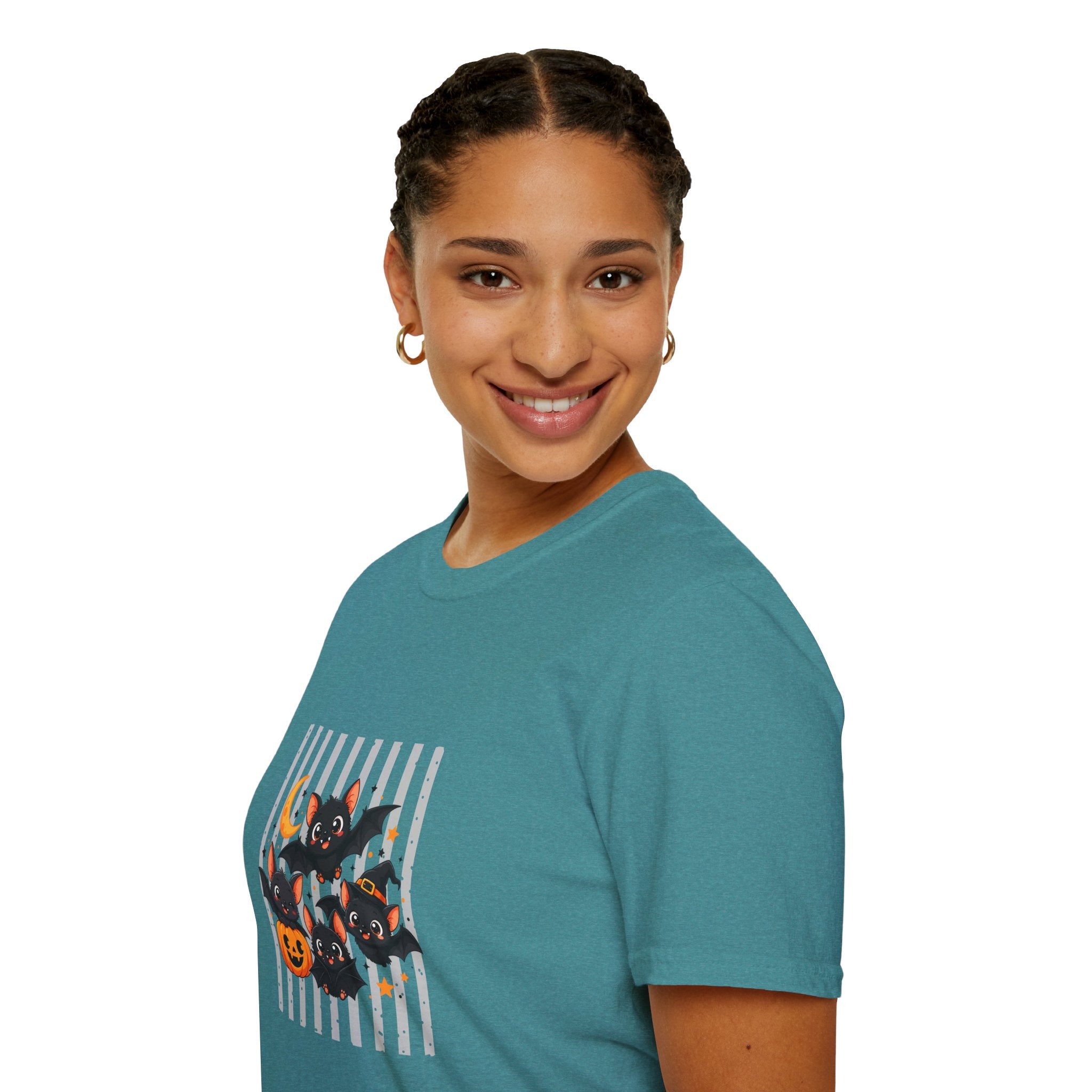 Halloween Bats Pumpkin Moon T-Shirt — Cute Spooky Gift for Women Graphic Tee