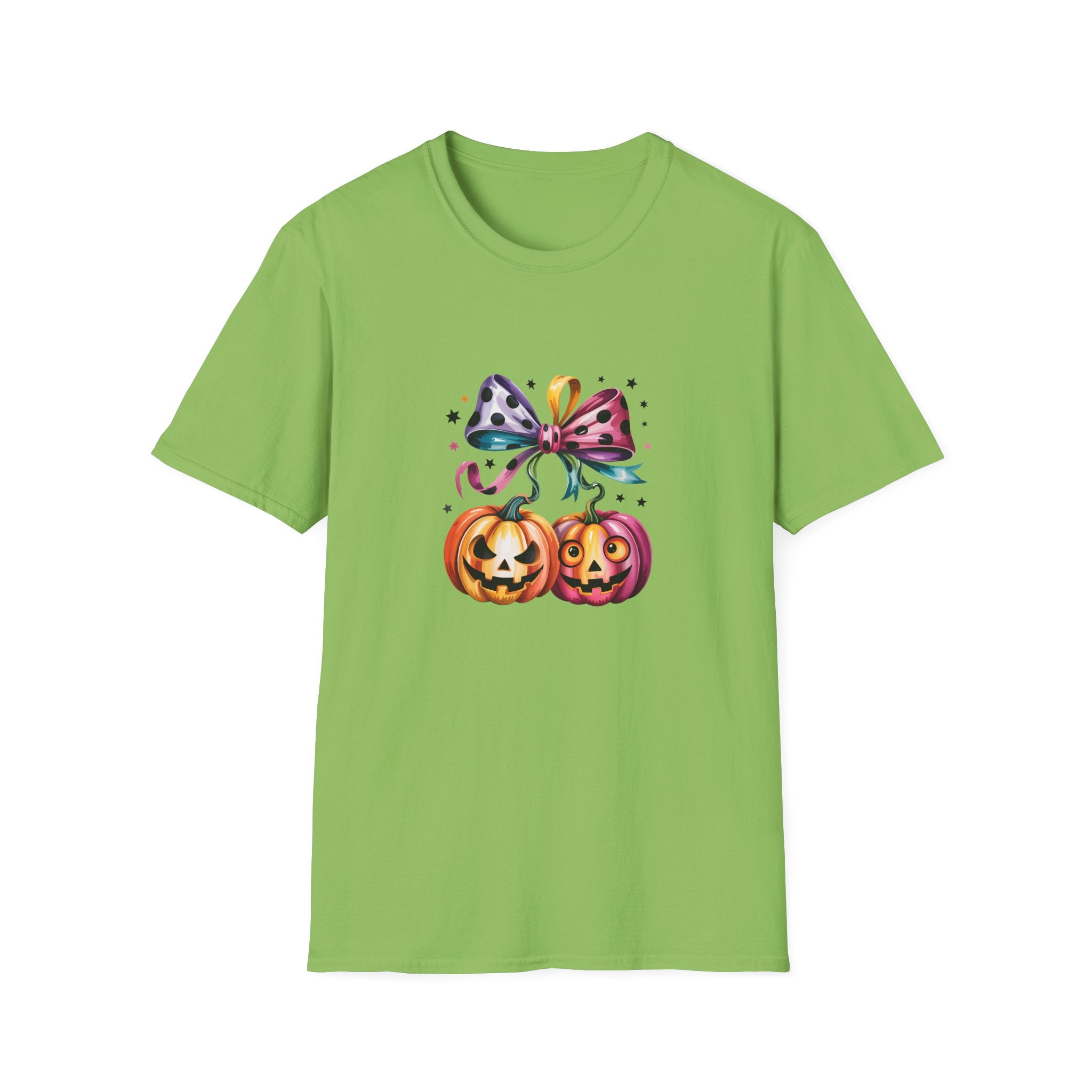 Halloween Pumpkin Bow T-Shirt — Cute Colorful Gift for Women Jack-O'-Lantern Tee