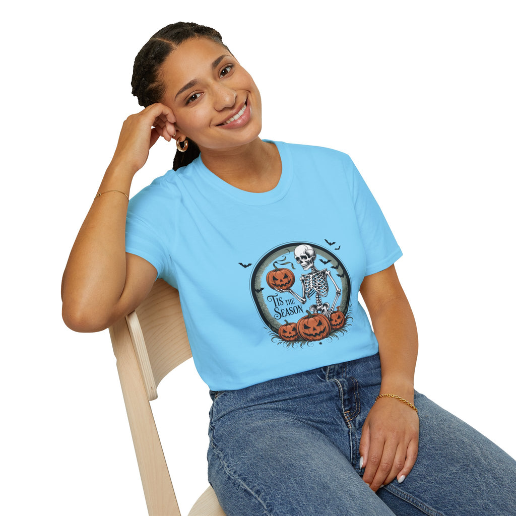 Tis the Season Skeleton Pumpkin T-Shirt — Funny Halloween Gift for Women Graphic Tee