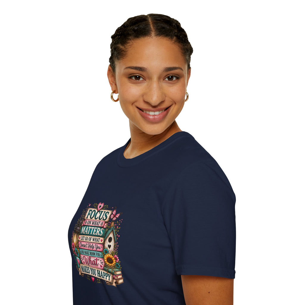 Focus on What Matters Floral T-Shirt — Inspirational Motivational Gift for Women Tee