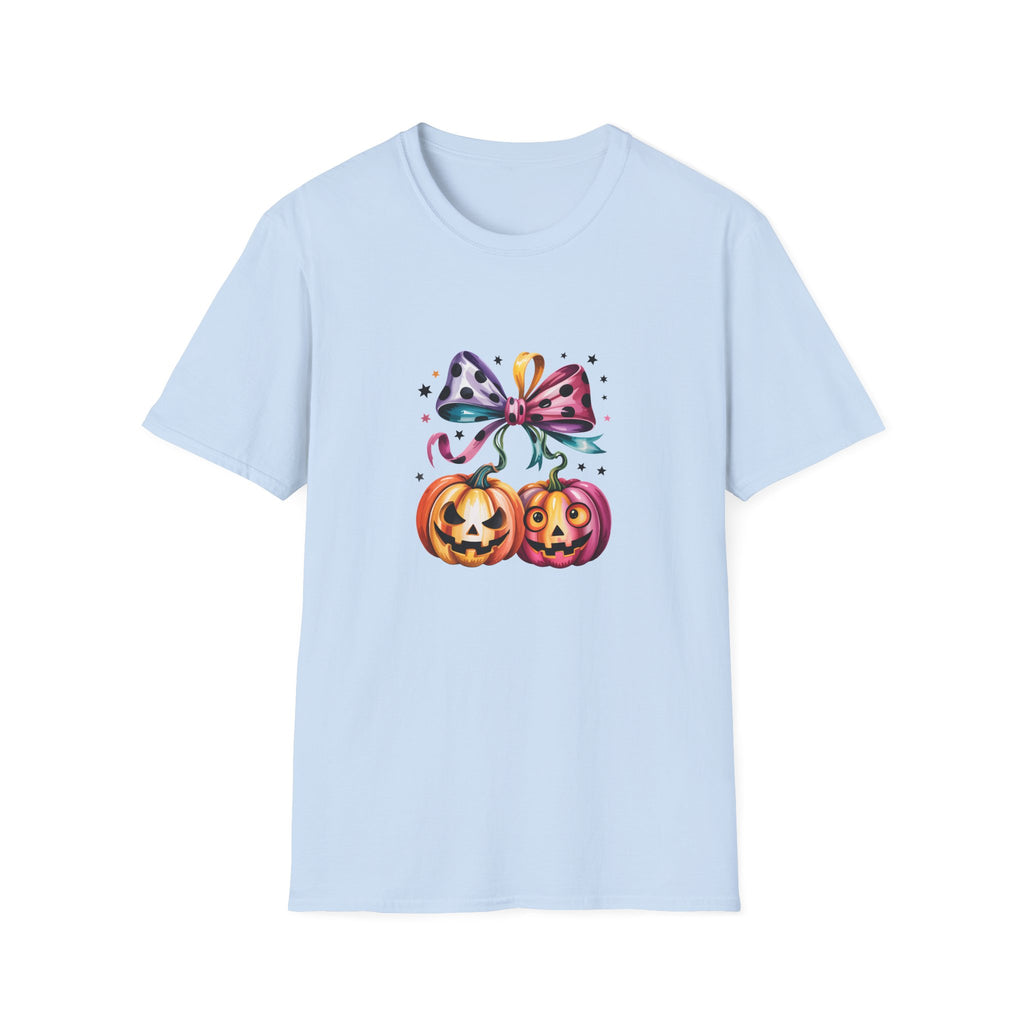 Halloween Pumpkin Bow T-Shirt — Cute Colorful Gift for Women Jack-O'-Lantern Tee