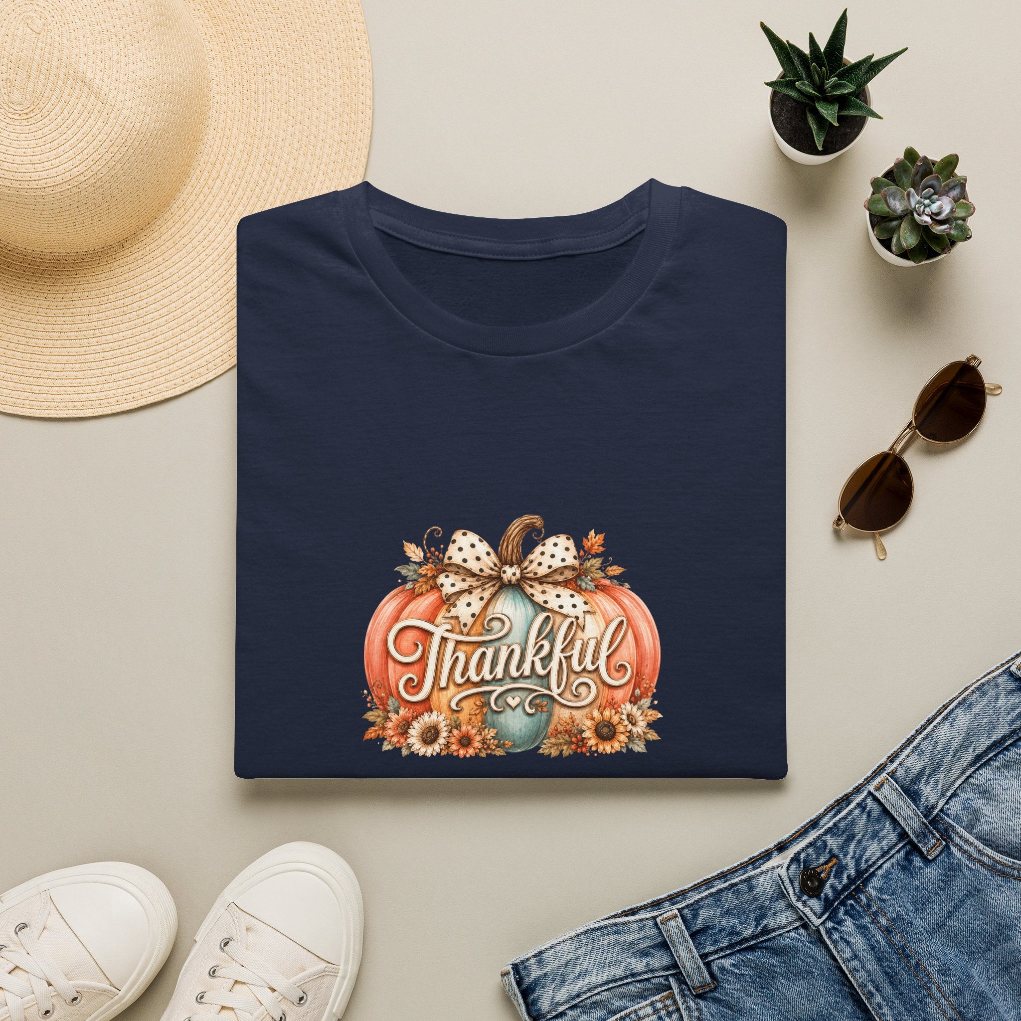 Thankful Pumpkin T-Shirt — Cute Fall Thanksgiving Gift for Women Graphic Tee