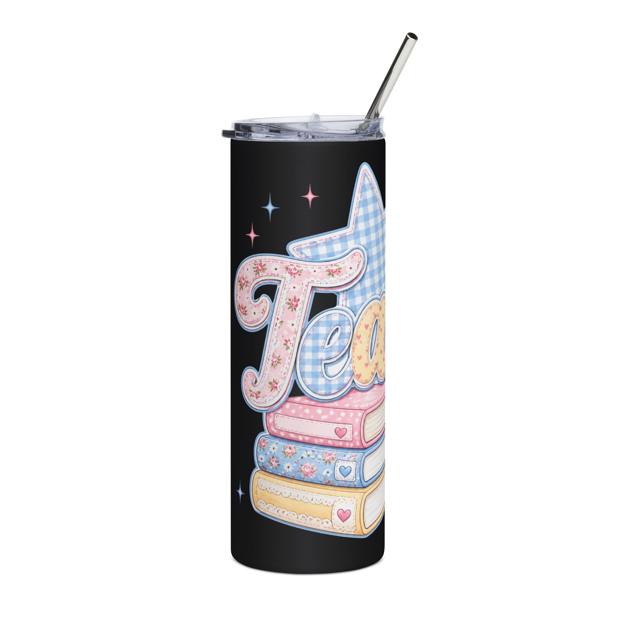 Cute Pastel Books & Apple Teacher Tumbler — Cute Appreciation Gift for Teachers 20oz