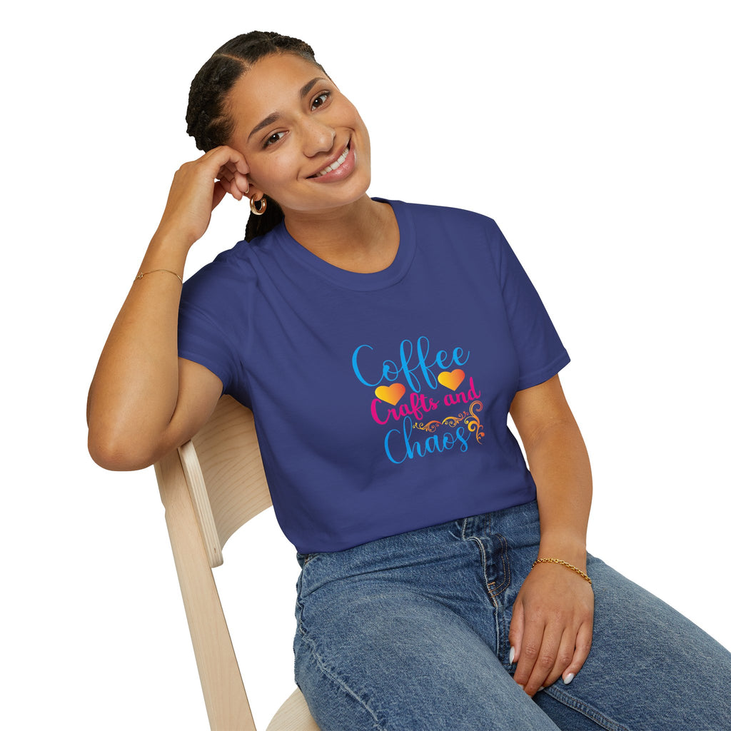 Coffee Crafts and Chaos T-Shirt — Funny Gift for Crafty Women Sarcastic Graphic Tee