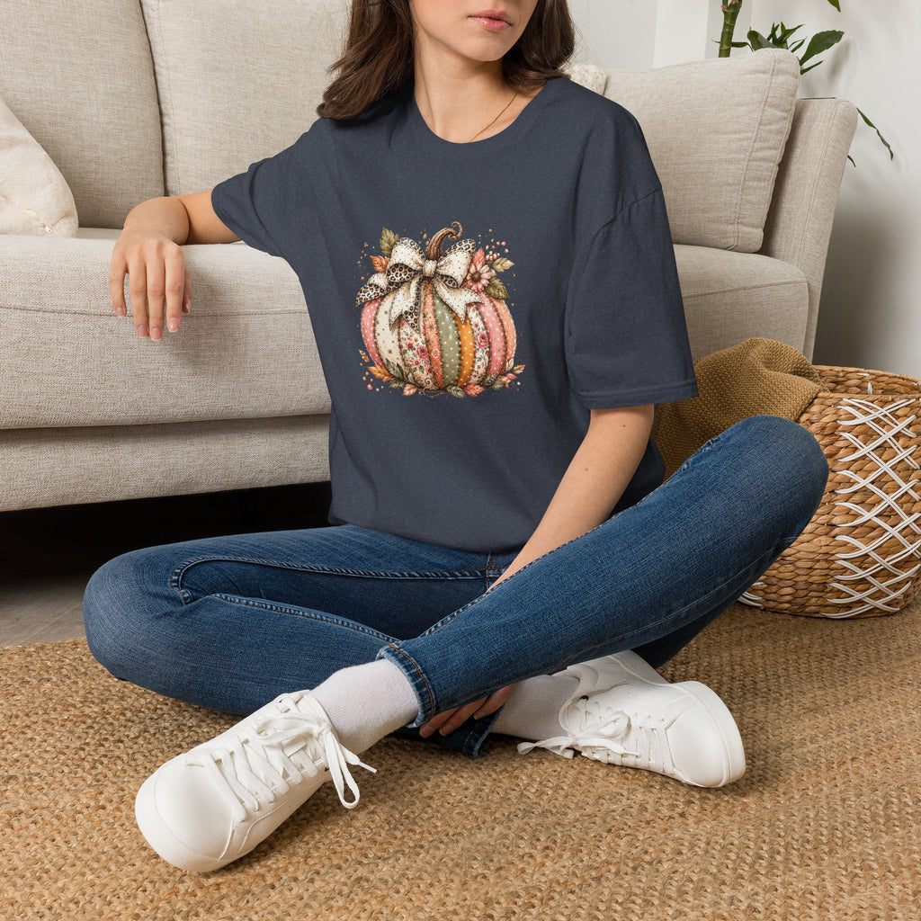 Autumn Floral Pumpkin Leopard Bow T-Shirt — Cute Fall Gift for Women Graphic Tee