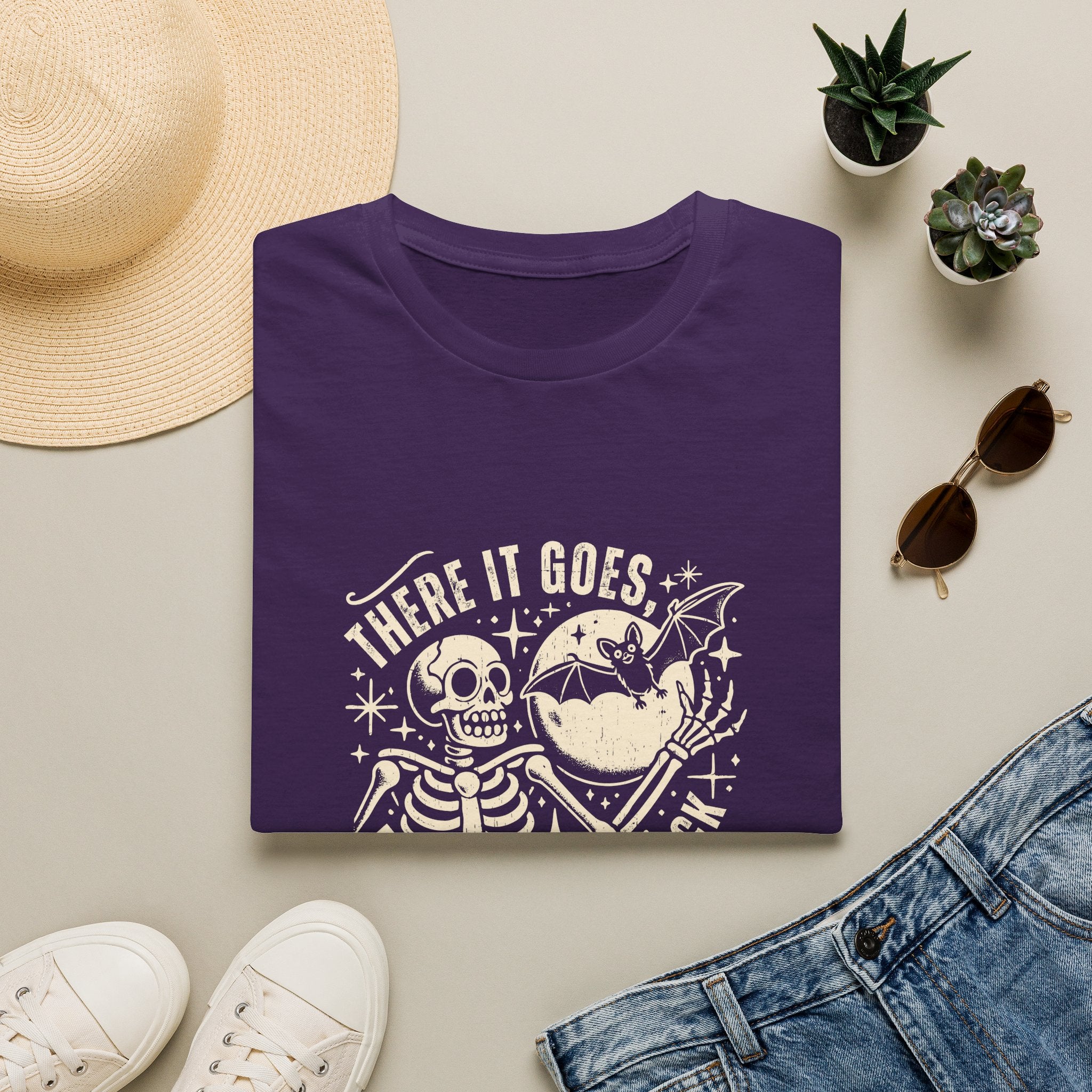 There It Goes Skull Moon & Bat T-Shirt — Cute Halloween Gift for Women Graphic Tee