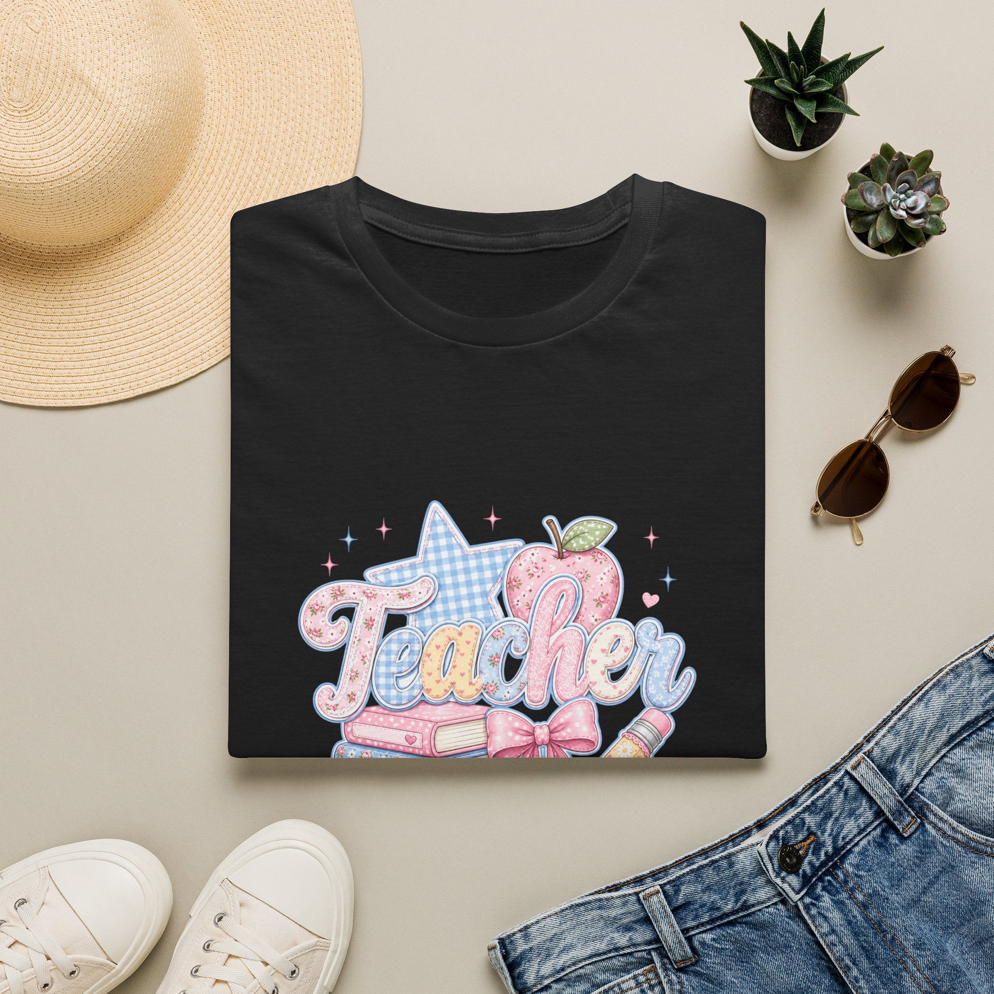 Cute Pastel Apple & Books Teacher T-Shirt — Funny Back-to-School Gift Graphic Tee