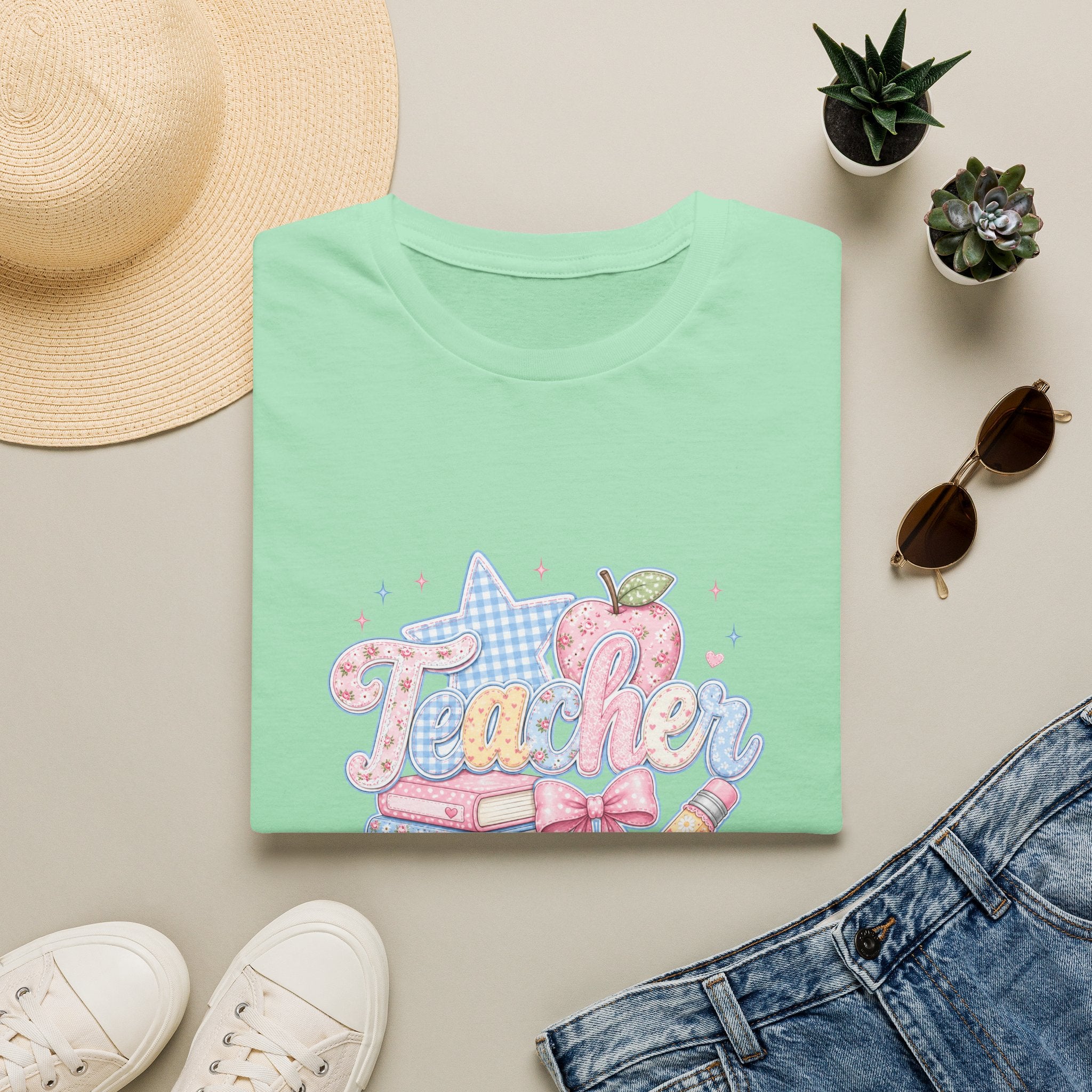 Cute Pastel Apple & Books Teacher T-Shirt — Funny Back-to-School Gift Graphic Tee