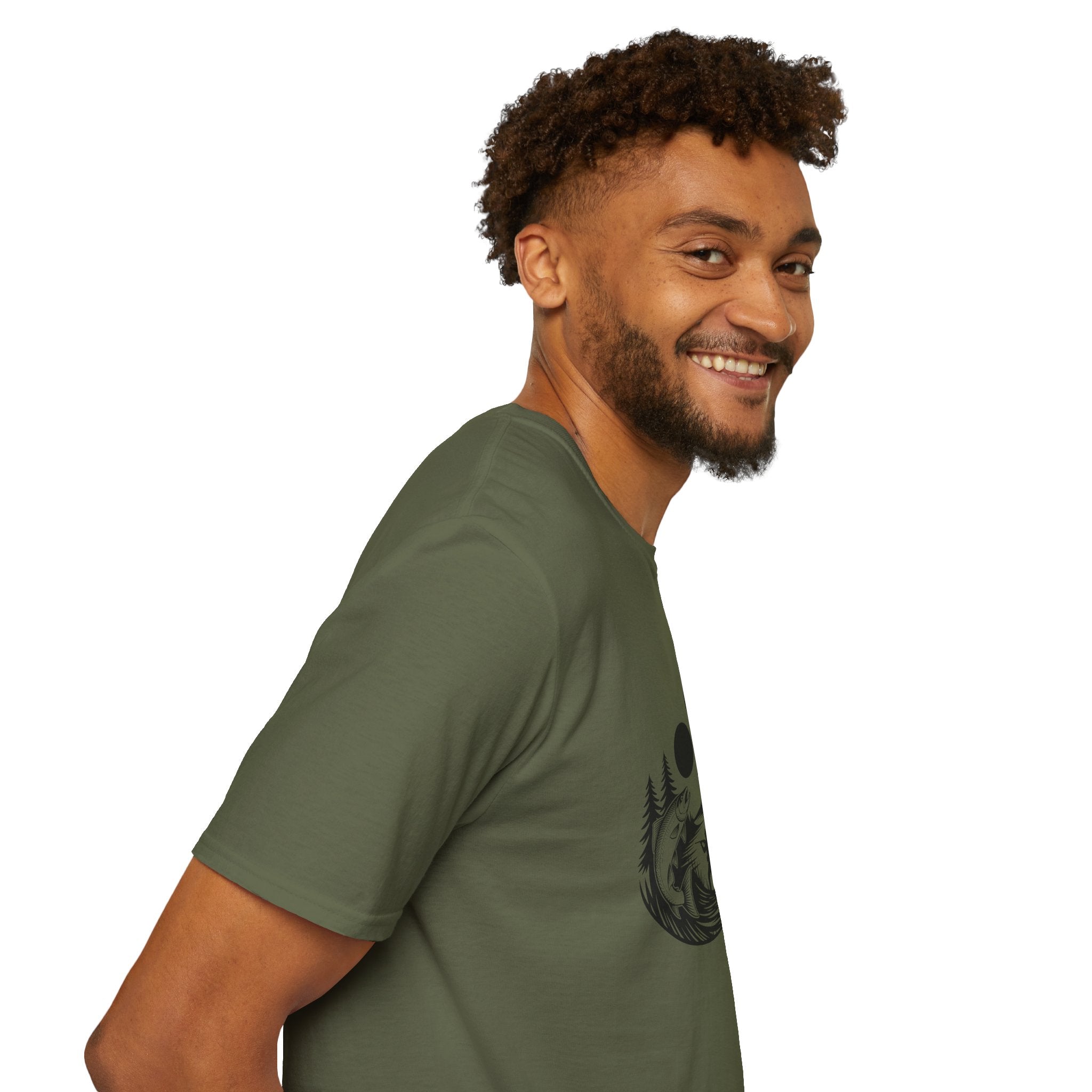 Deer & Fish Forest Silhouette T-Shirt — Rustic Outdoor Gift for Hunters Graphic Tee