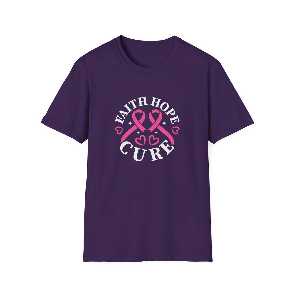 Faith Hope Cure Breast Cancer Awareness T-Shirt — Pink Ribbon Gift for Her Support Graphic Tee