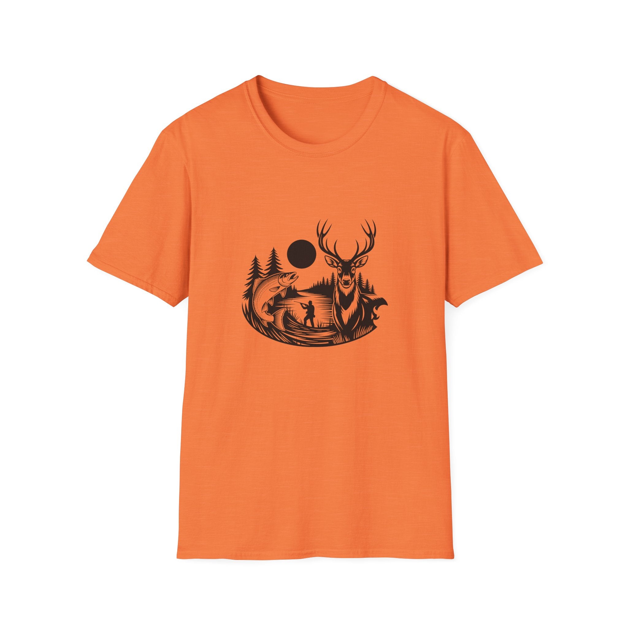 Deer & Fish Forest Silhouette T-Shirt — Rustic Outdoor Gift for Hunters Graphic Tee