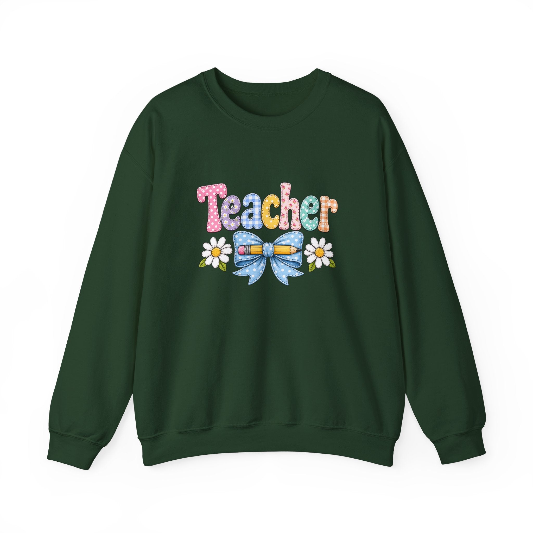 Teacher Floral Bow Sweatshirt — Cute Pastel Gift for Teachers Appreciation Crewneck