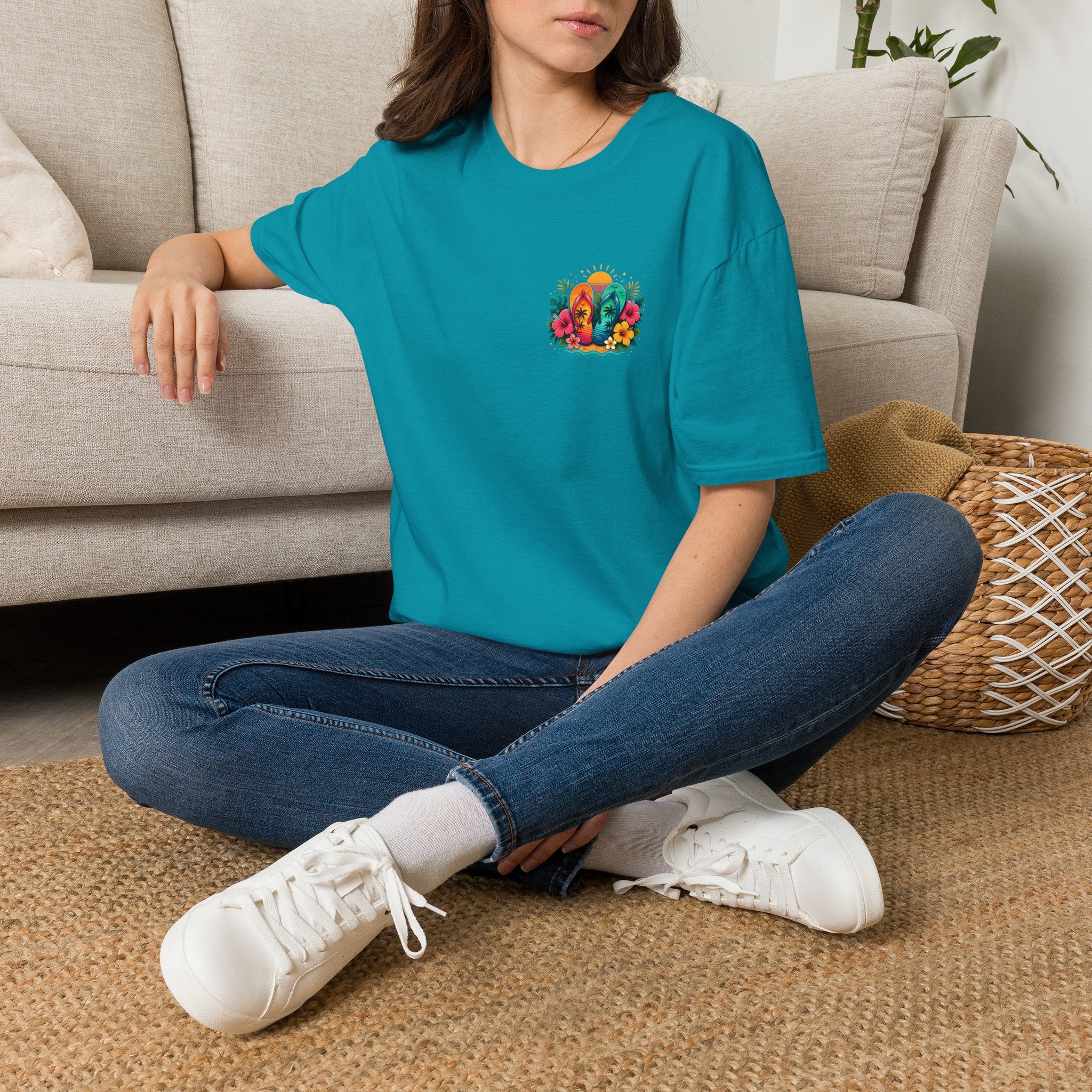 Floral Surf Chest Print T-Shirt — Cute Beach Gift for Women Graphic Tee
