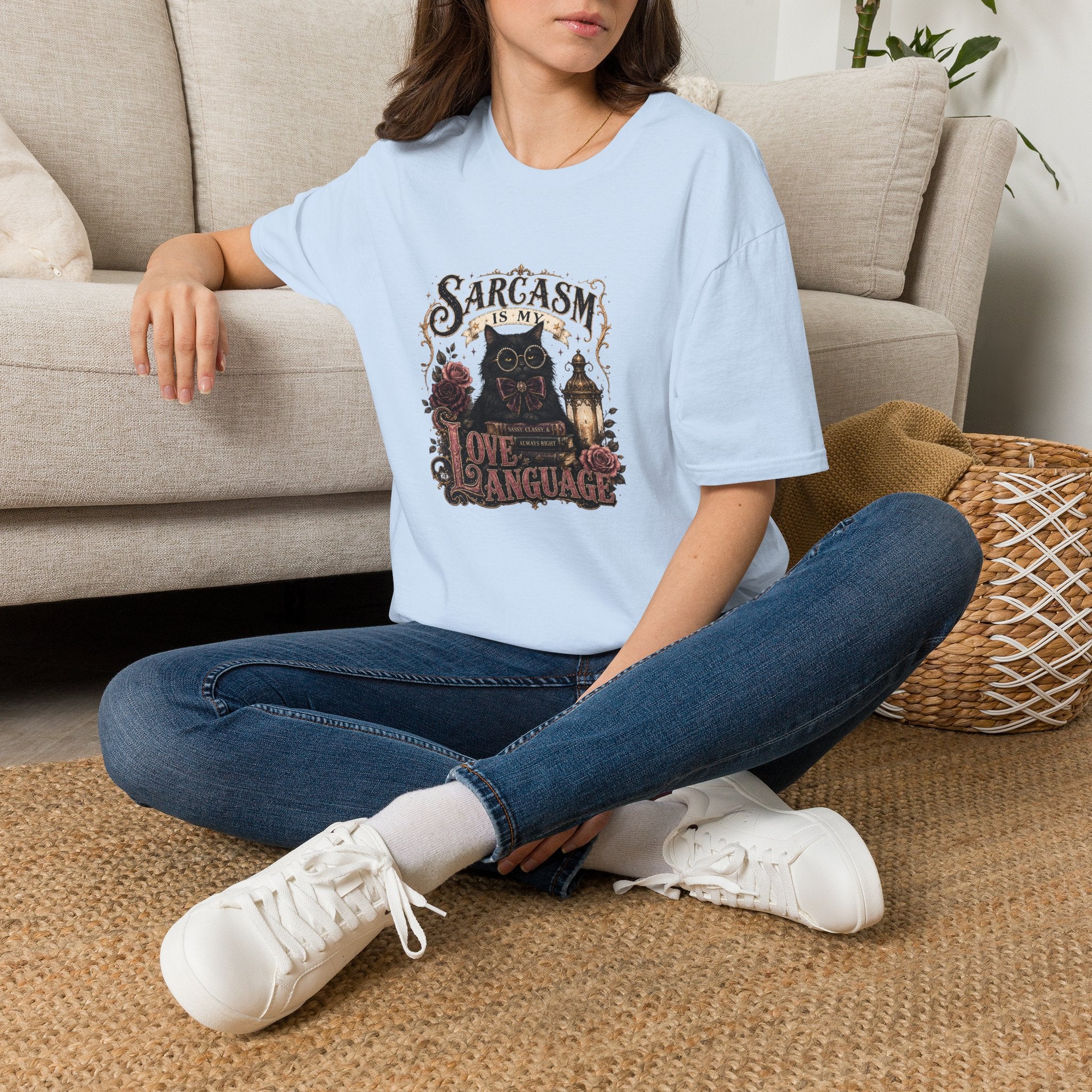 Sarcasm Is My Love Language Cat T-Shirt — Funny Gift for Her Vintage Graphic Tee