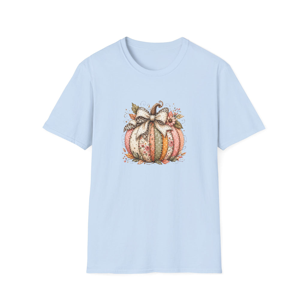 Autumn Floral Pumpkin Leopard Bow T-Shirt — Cute Fall Gift for Women Graphic Tee