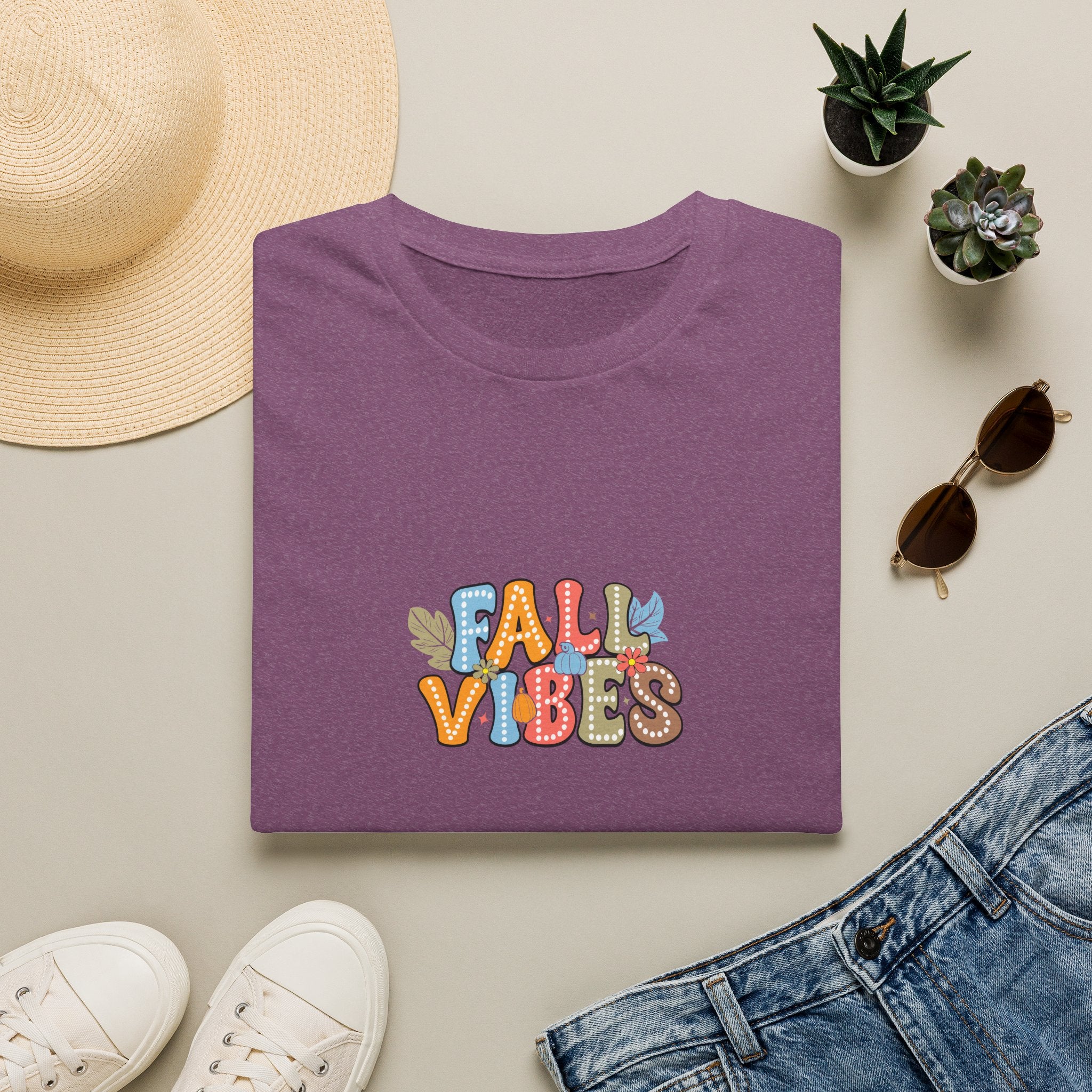 Fall Vibes Colorful Autumn T-Shirt — Cute Fall Gift for Women Graphic Tee