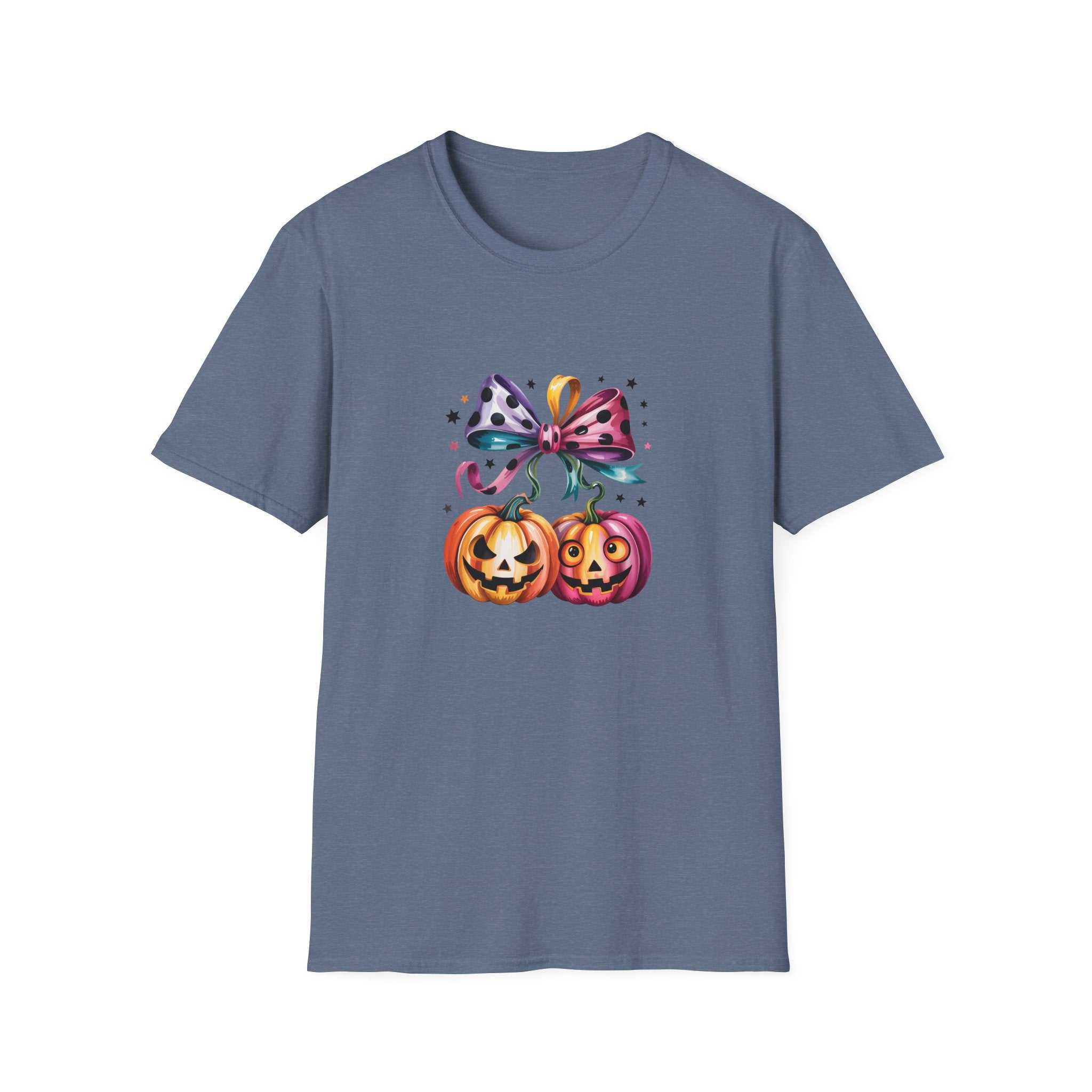 Halloween Pumpkin Bow T-Shirt — Cute Colorful Gift for Women Jack-O'-Lantern Tee
