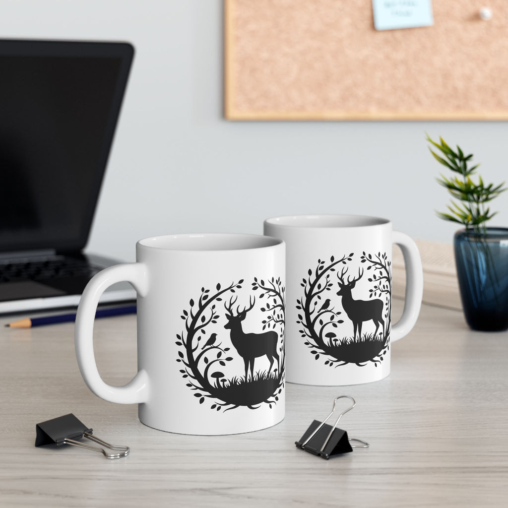 Tree of Serenity Nature Ceramic Mug — Cute Peaceful Gift Black Silhouette Coffee Cup