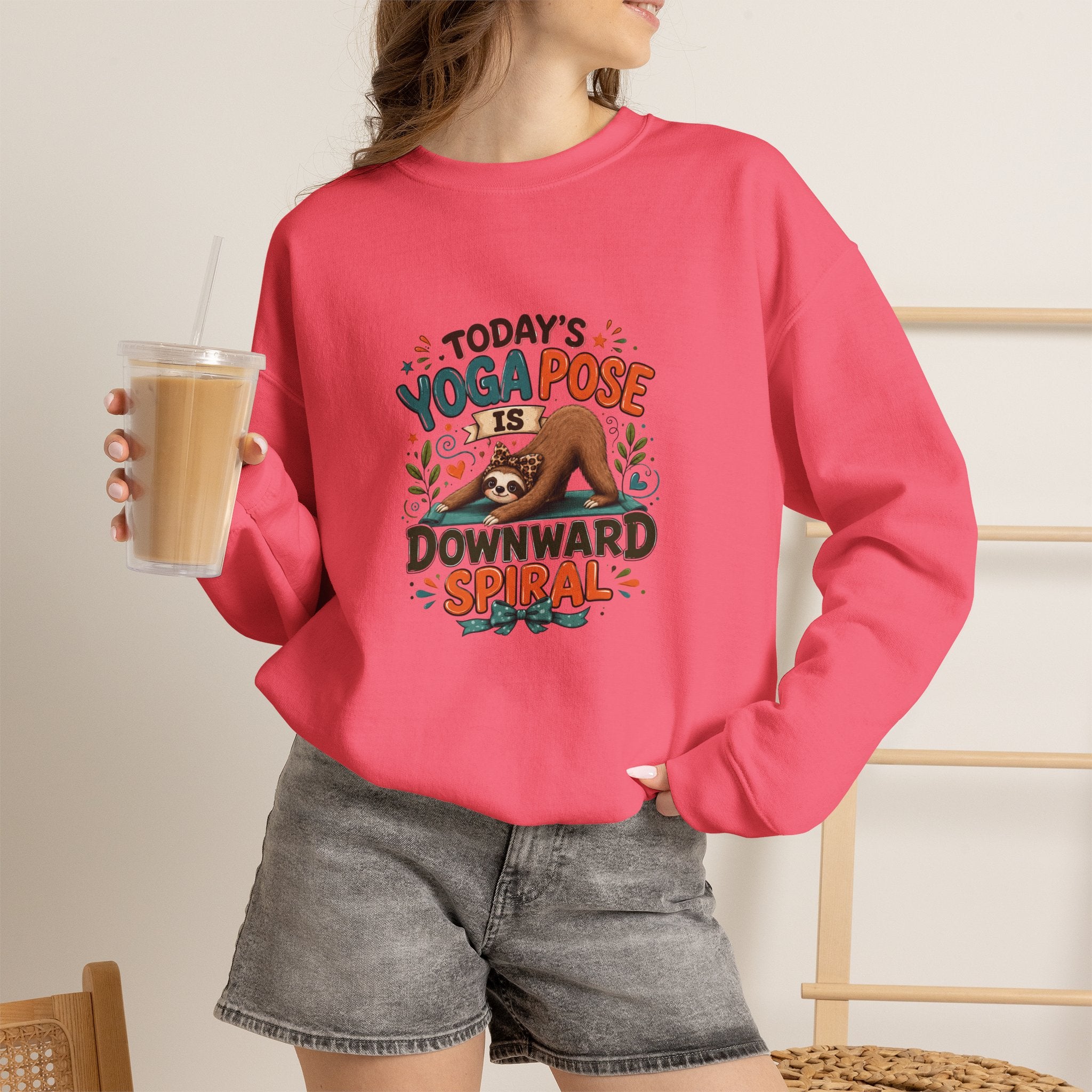 Downward Spiral Sloth Sweatshirt — Funny Lazy Gift for Her Yoga Pose Crewneck