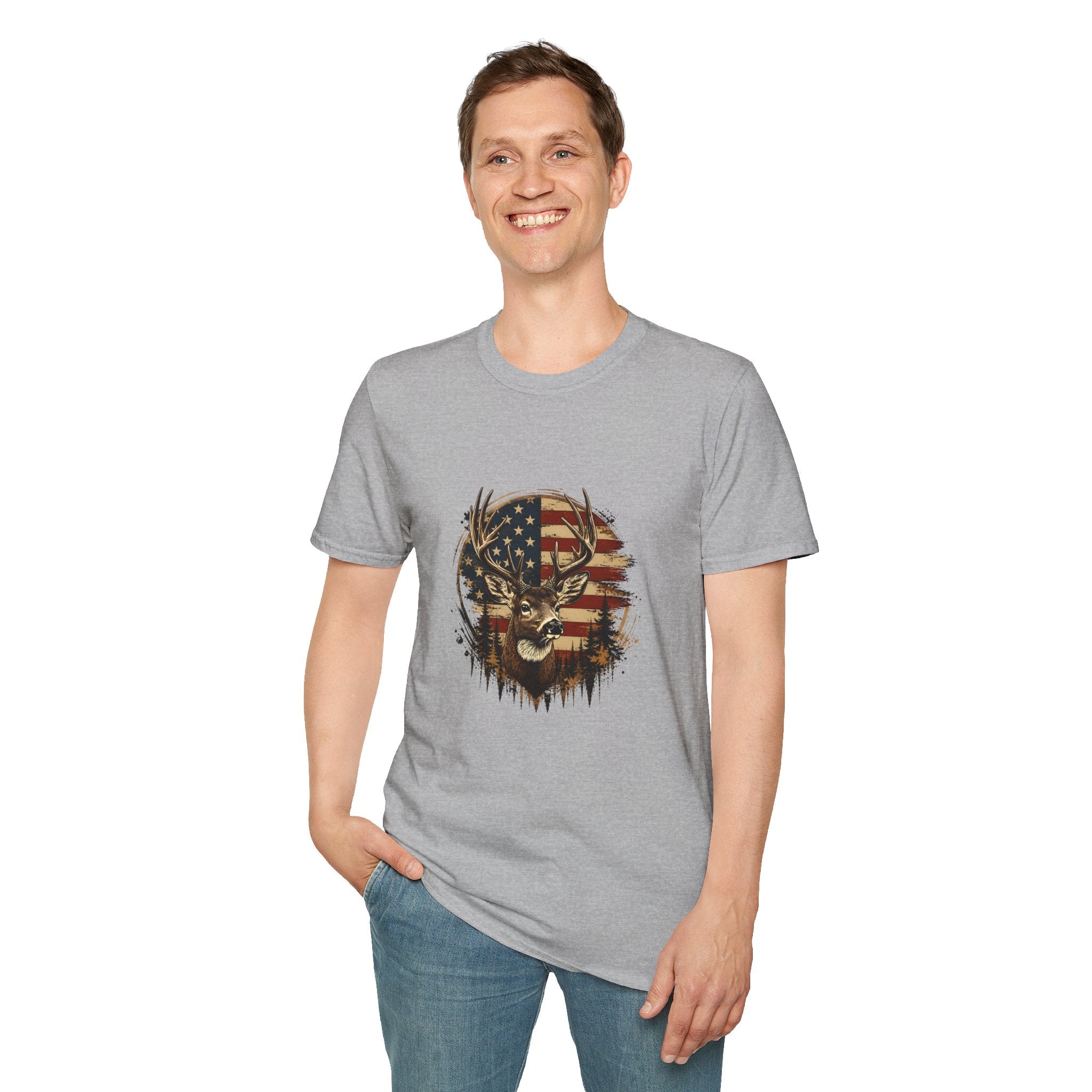 American Flag Deer T-Shirt — Patriotic Buck Gift for Hunters Men's Graphic Tee