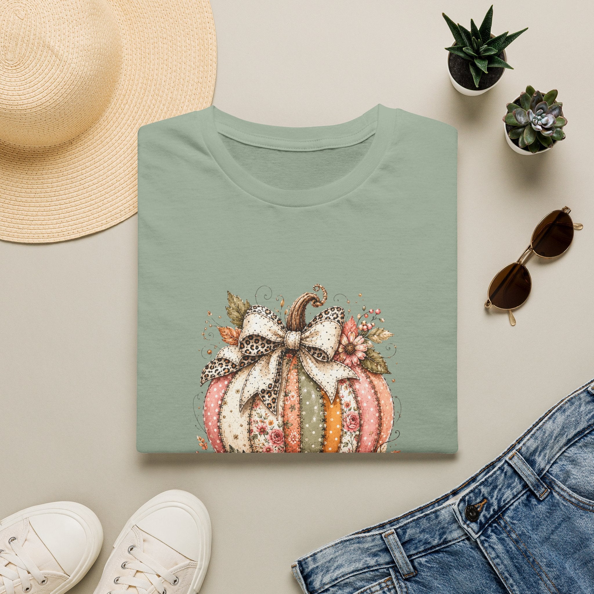 Autumn Floral Pumpkin Leopard Bow T-Shirt — Cute Fall Gift for Women Graphic Tee