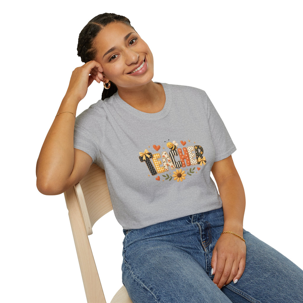 Teacher Floral Bee T-Shirt — Cute Back-to-School Gift for Teachers Graphic Tee