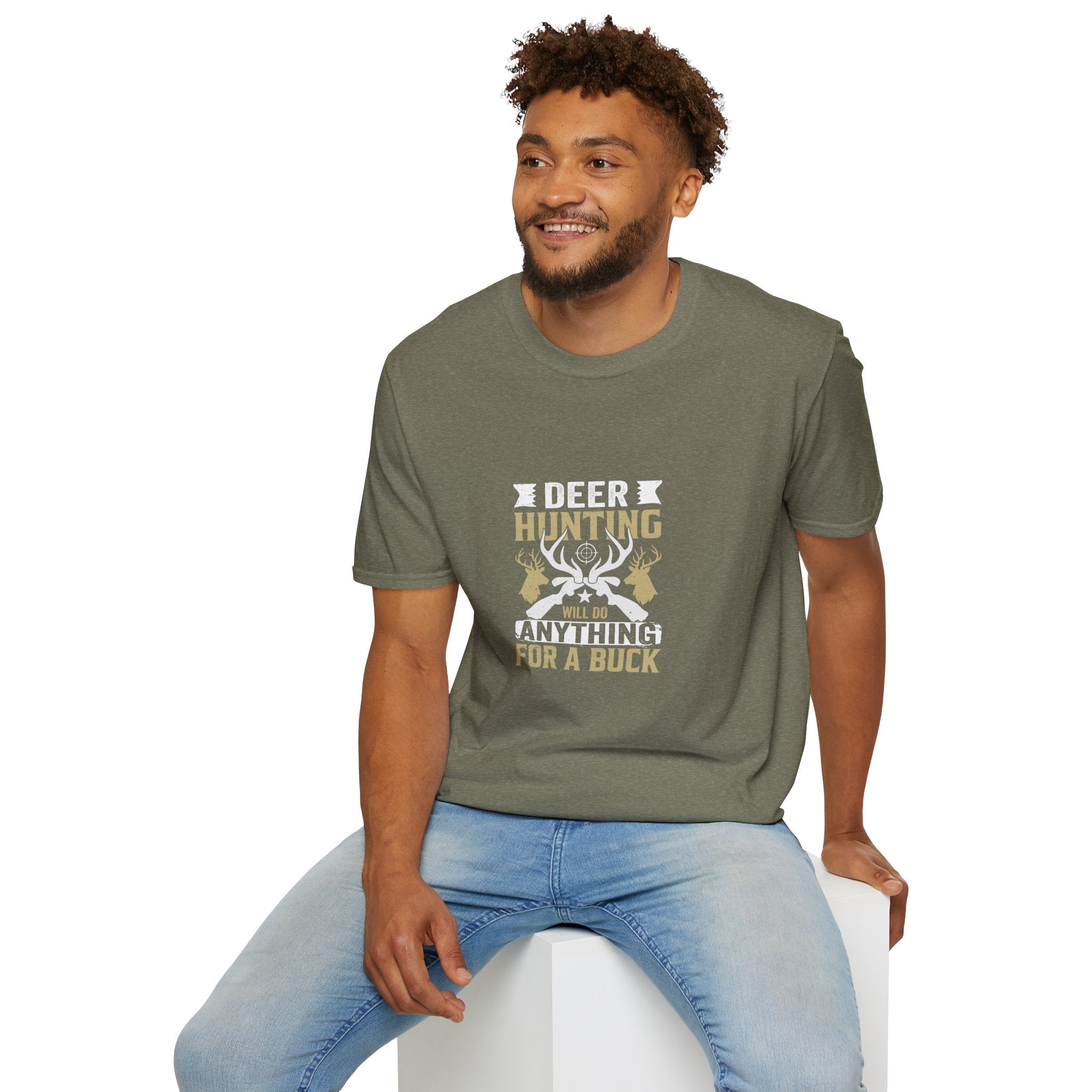 Will Do Anything for a Buck Deer T-Shirt — Funny Hunting Gift for Men Graphic Tee