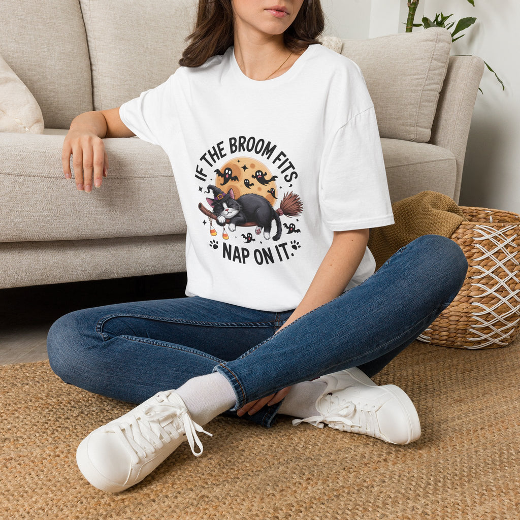 If the Broom Fits Nap on It Cat T-Shirt — Funny Halloween Gift for Women Witchy Tee