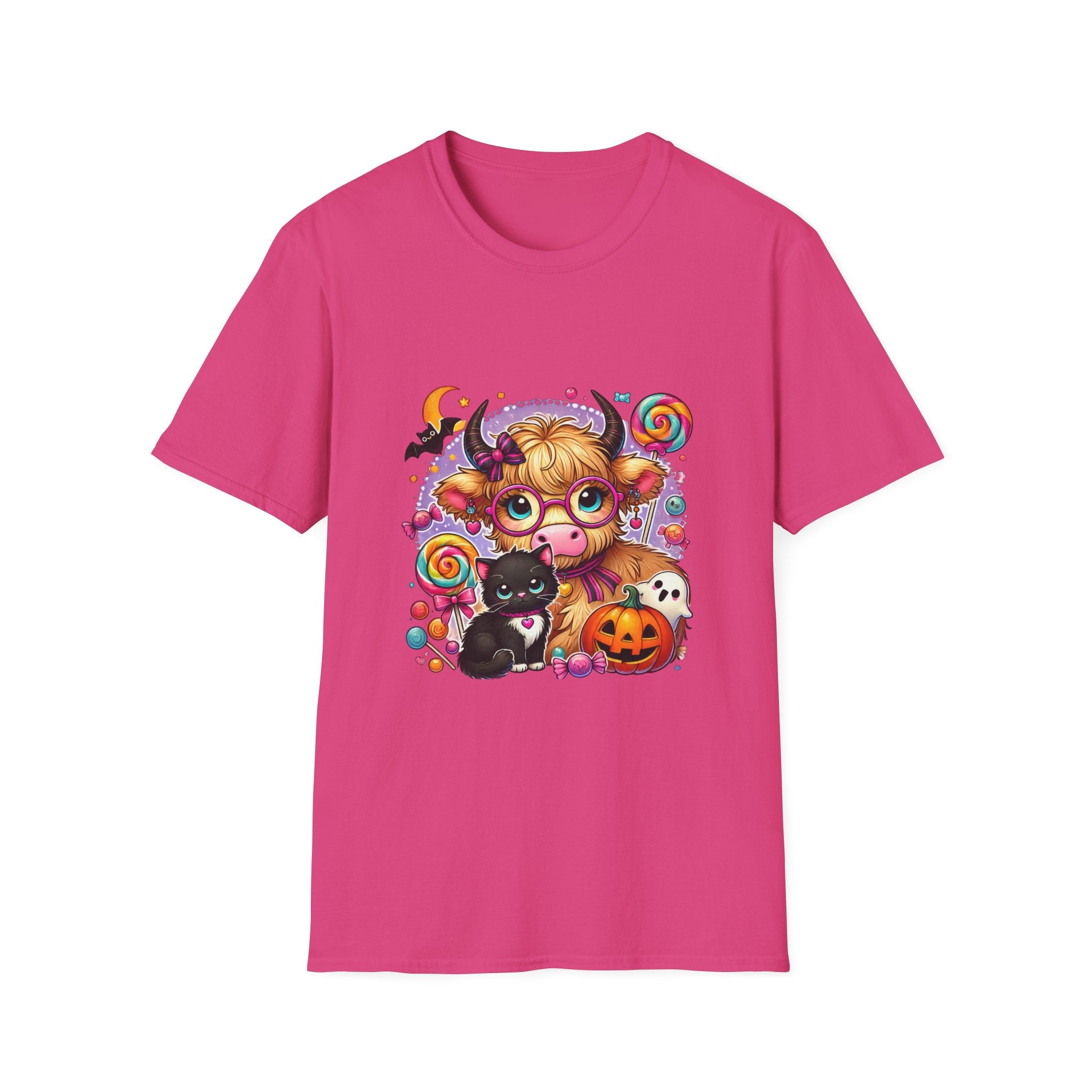 Cute Halloween Cow T-Shirt — Funny Gift for Her Candy Pumpkins & Kitty Costume Tee