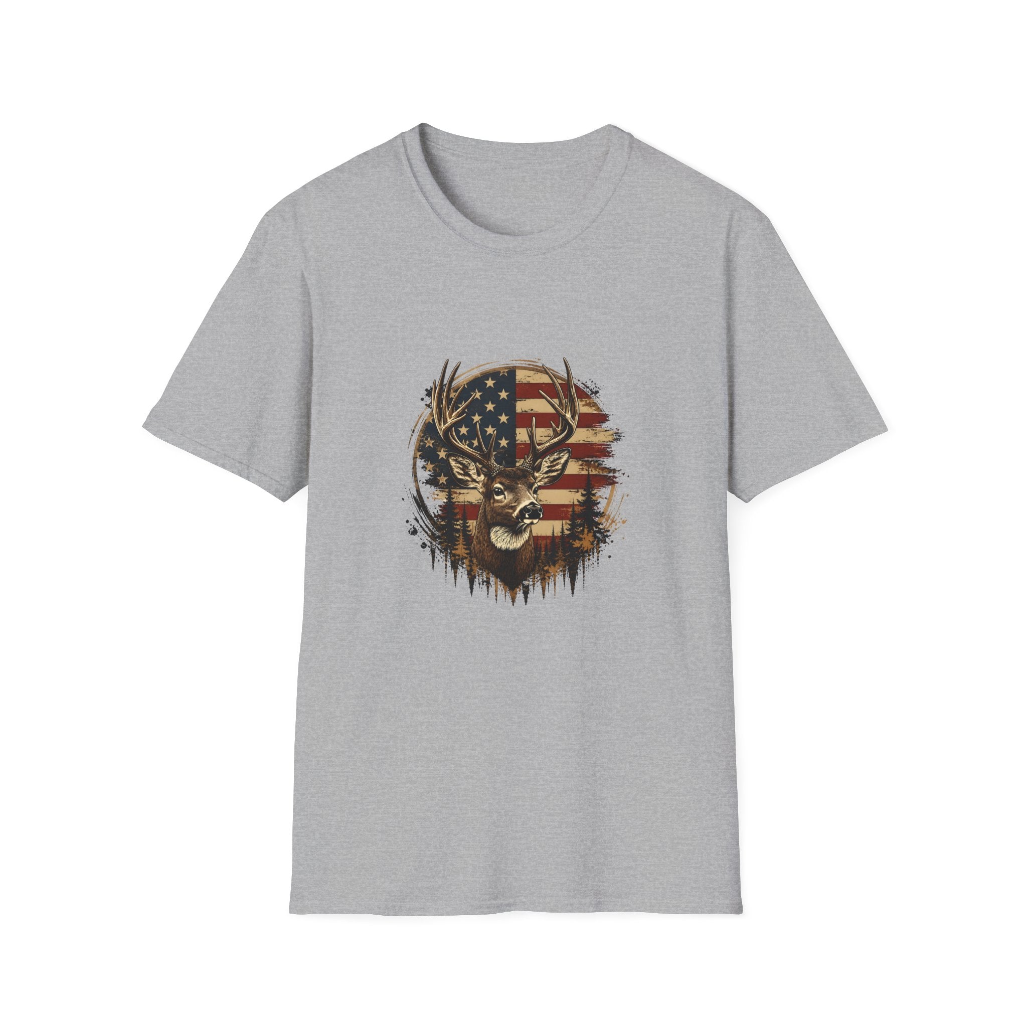 American Flag Deer T-Shirt — Patriotic Buck Gift for Hunters Men's Graphic Tee