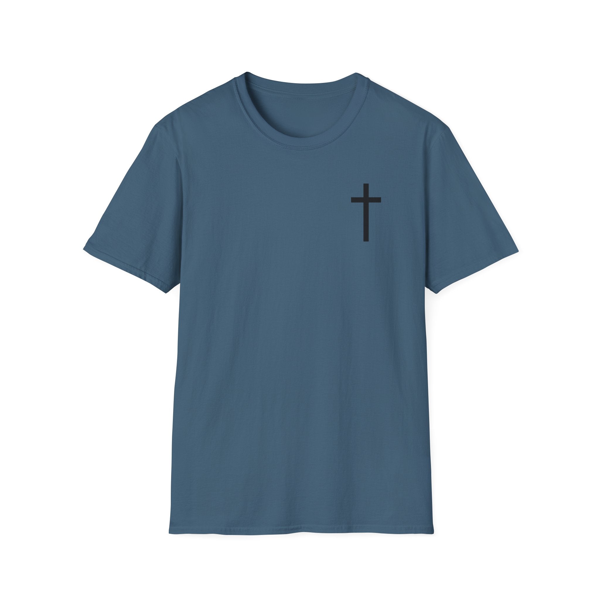 Man of Faith Rooted in Christ T-Shirt — Christian Gift for Him Flag & Cross Back Print Graphic Tee