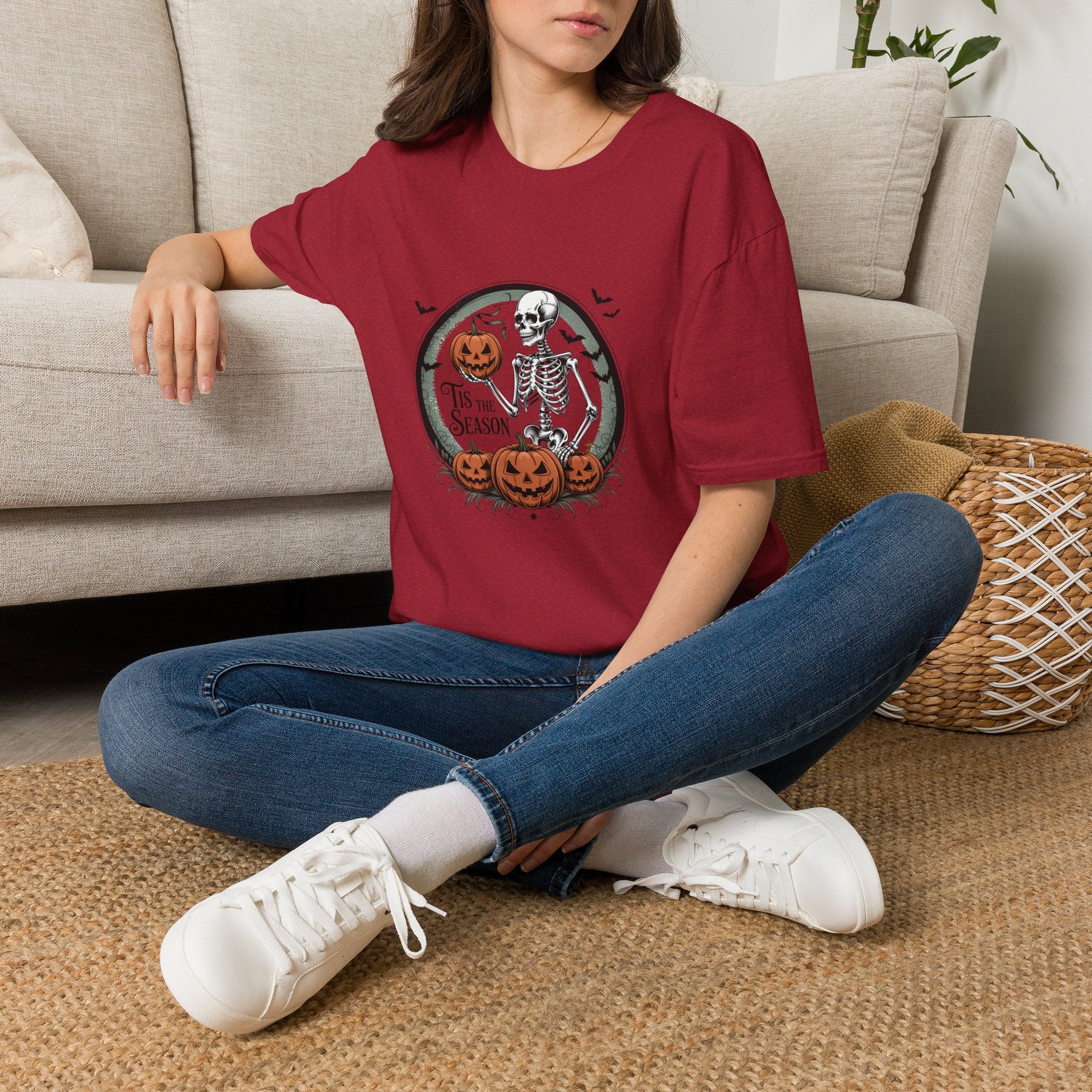 Tis the Season Skeleton Pumpkin T-Shirt — Funny Halloween Gift for Women Graphic Tee