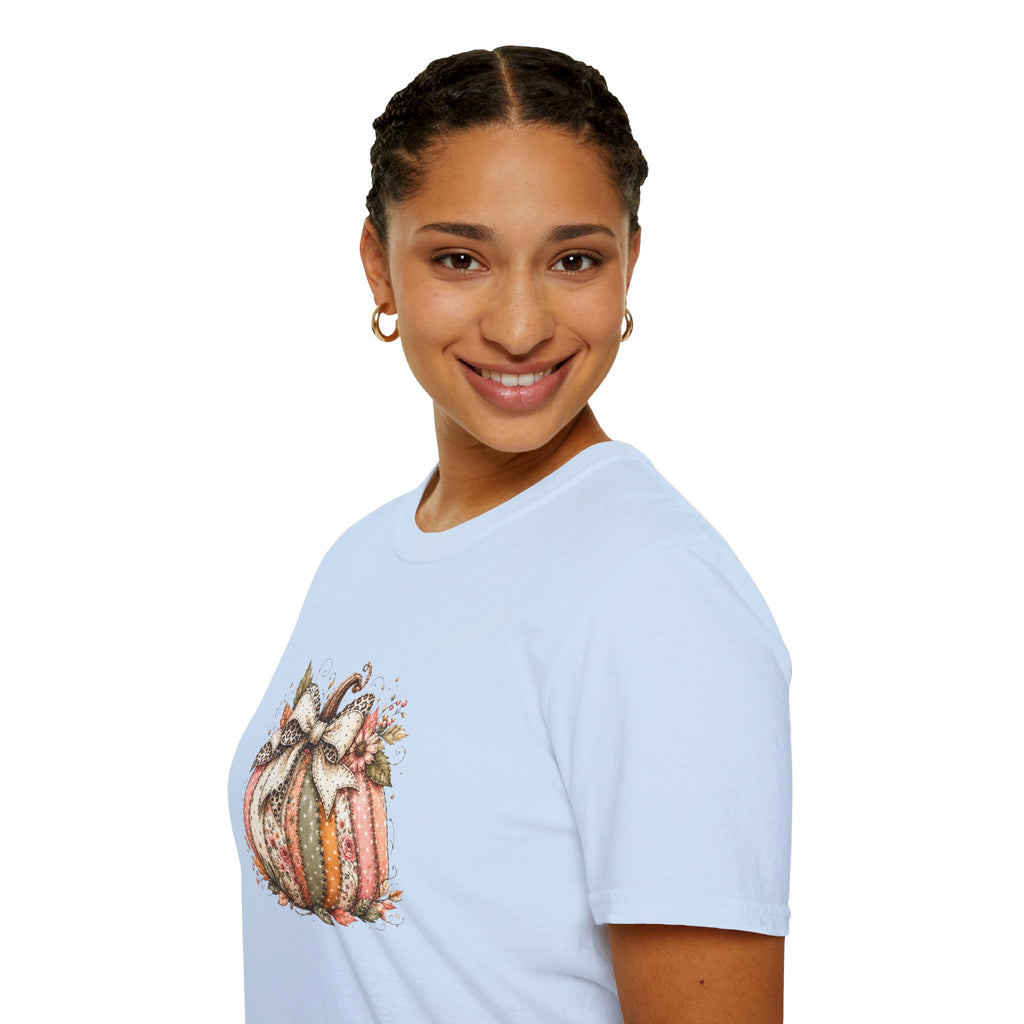 Autumn Floral Pumpkin Leopard Bow T-Shirt — Cute Fall Gift for Women Graphic Tee