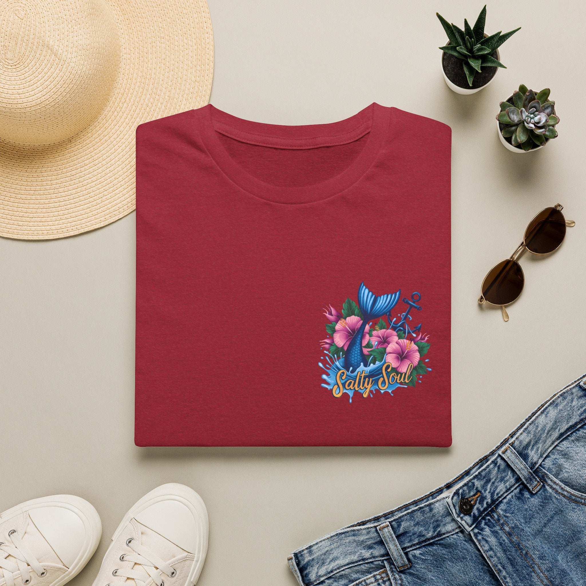 Salty Soul Mermaid Anchor Floral T-Shirt — Cute Beach Gift for Women Nautical Tee
